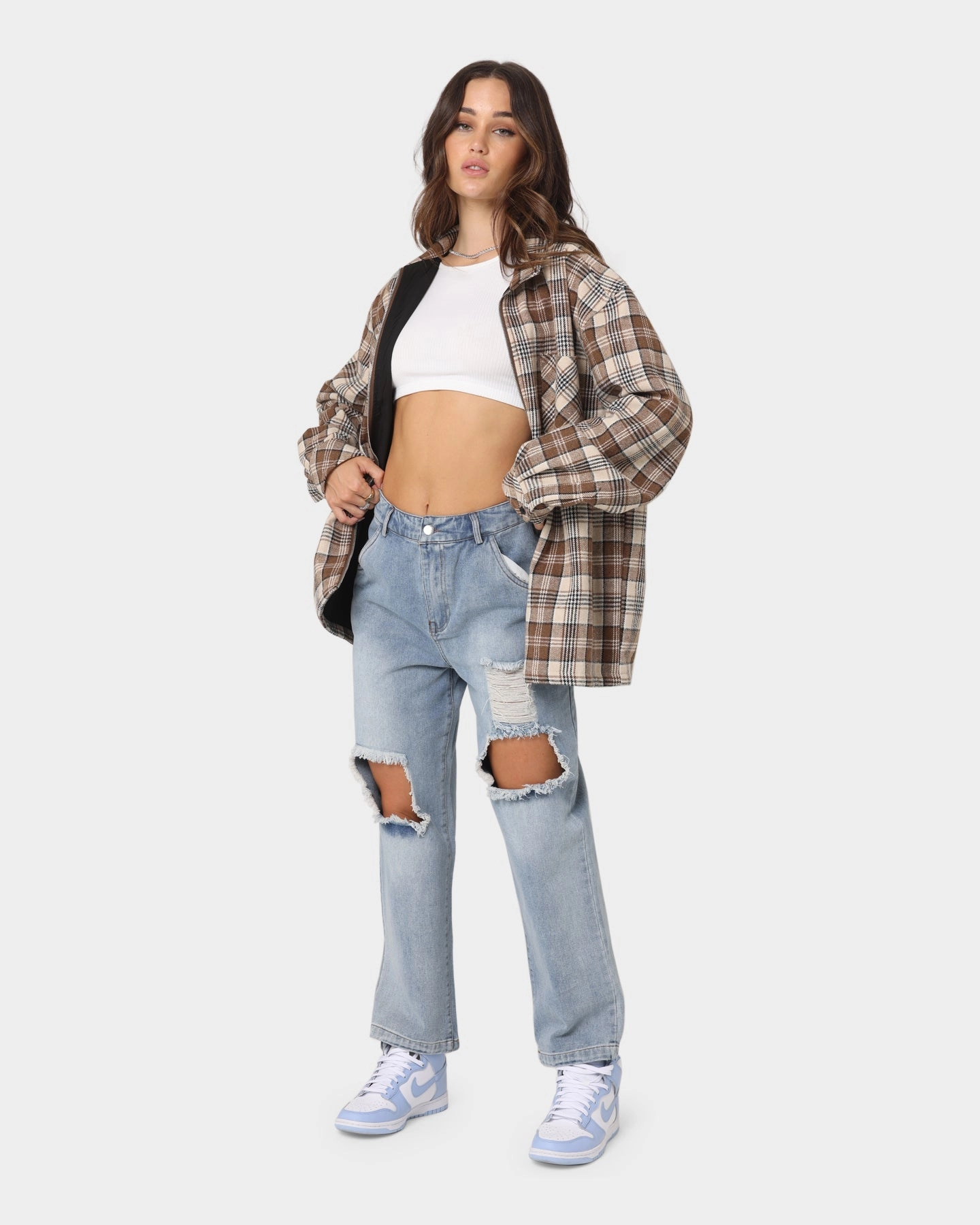 Fitness suitable for fashion contests XXIII Soren Plaid Bomber Jacket Brown