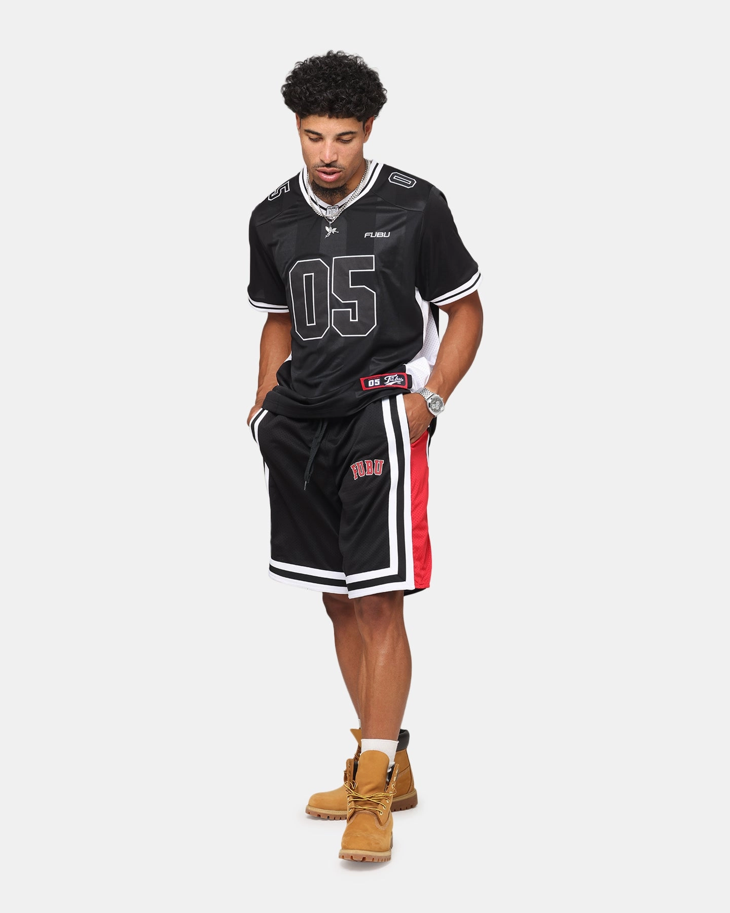 Summer Wear Machine-washable Fubu College Mesh Shorts Black/Red/White