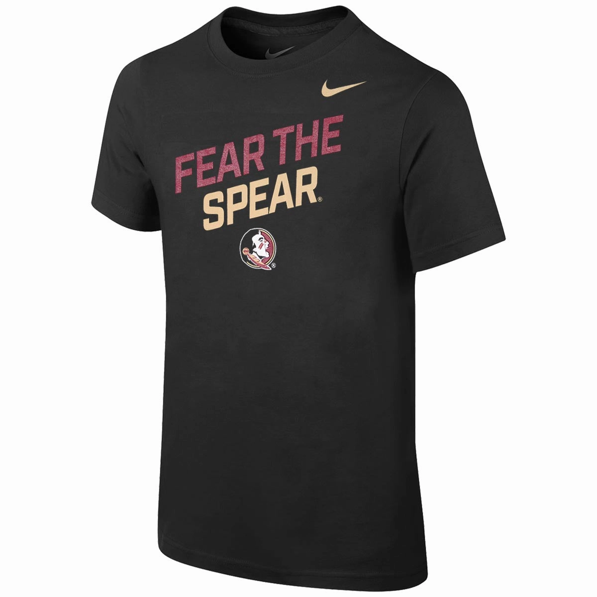 Nike Youth Fear the Spear/Seminole Logo Short Sleeve T-shirt - Black Sublimation Printed Collar Street Style