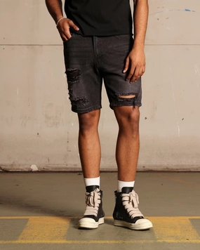 rooftop party look Layered Hem Detail Saint Morta Destroyer Distressed Shorts Vintage Black