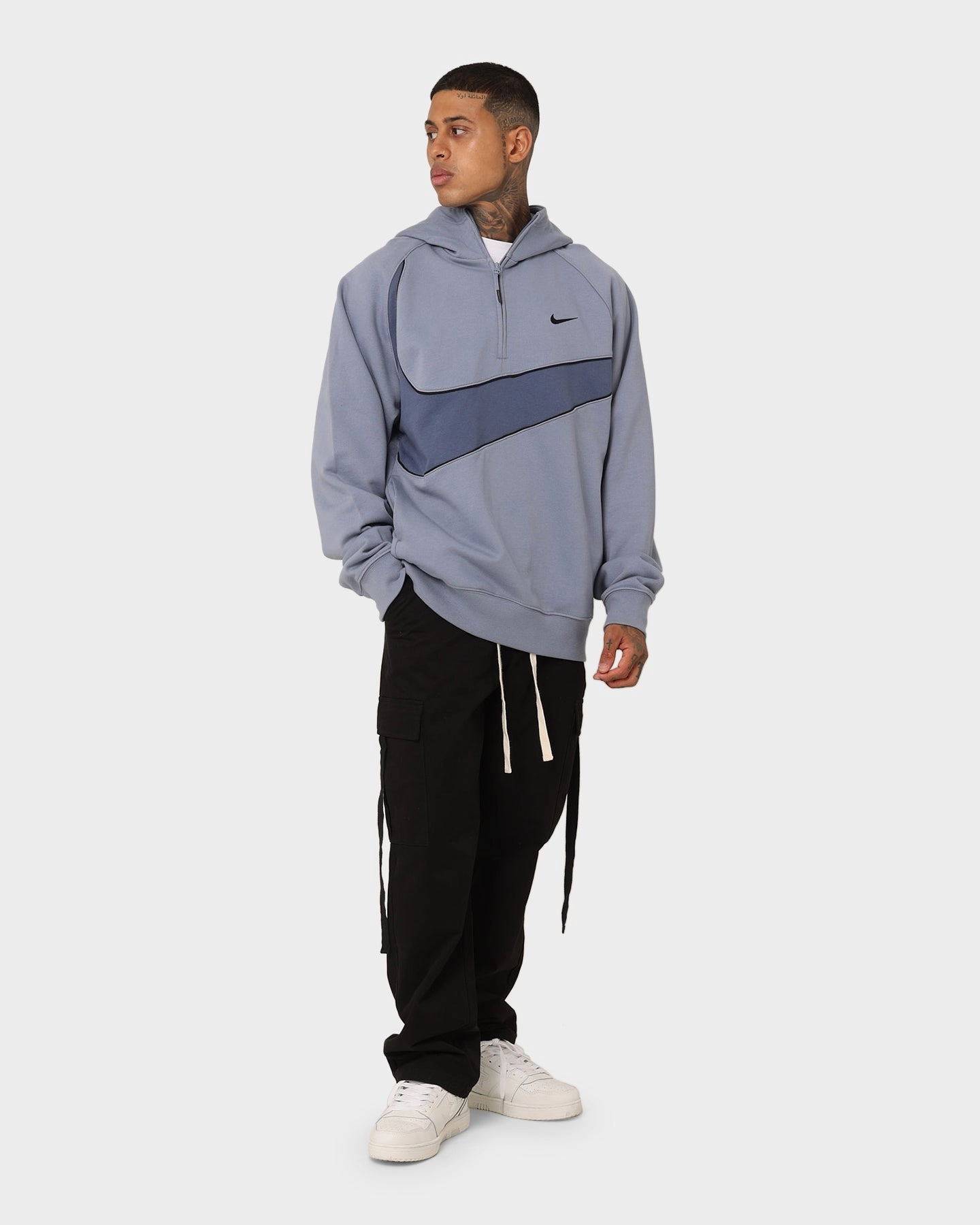 Nike Swoosh Fleece Half Zip Hoodie Ashen Slate Compression Storage Sack Reunion