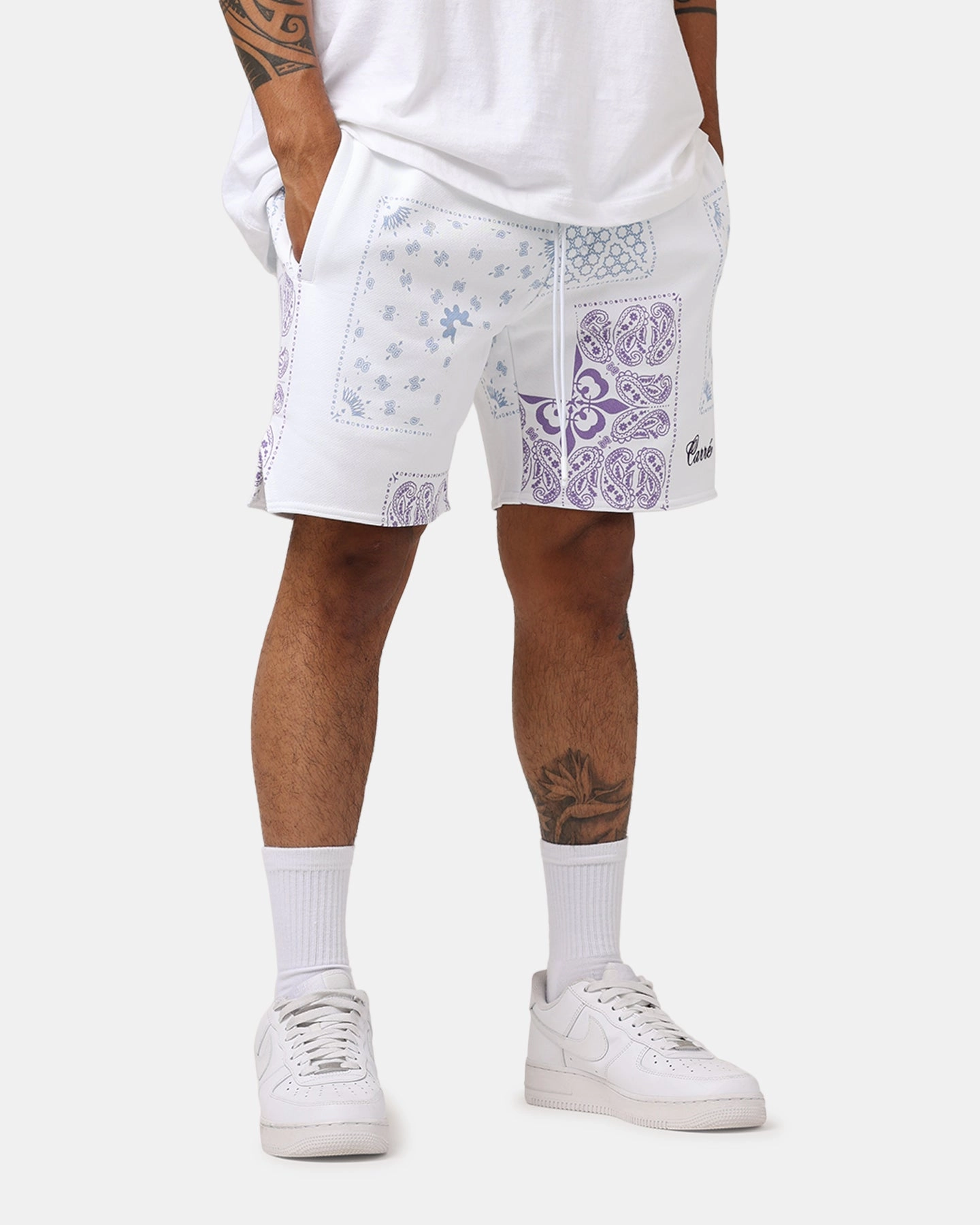 Carr?? Fragment Paisley Shorts White Compression Fit