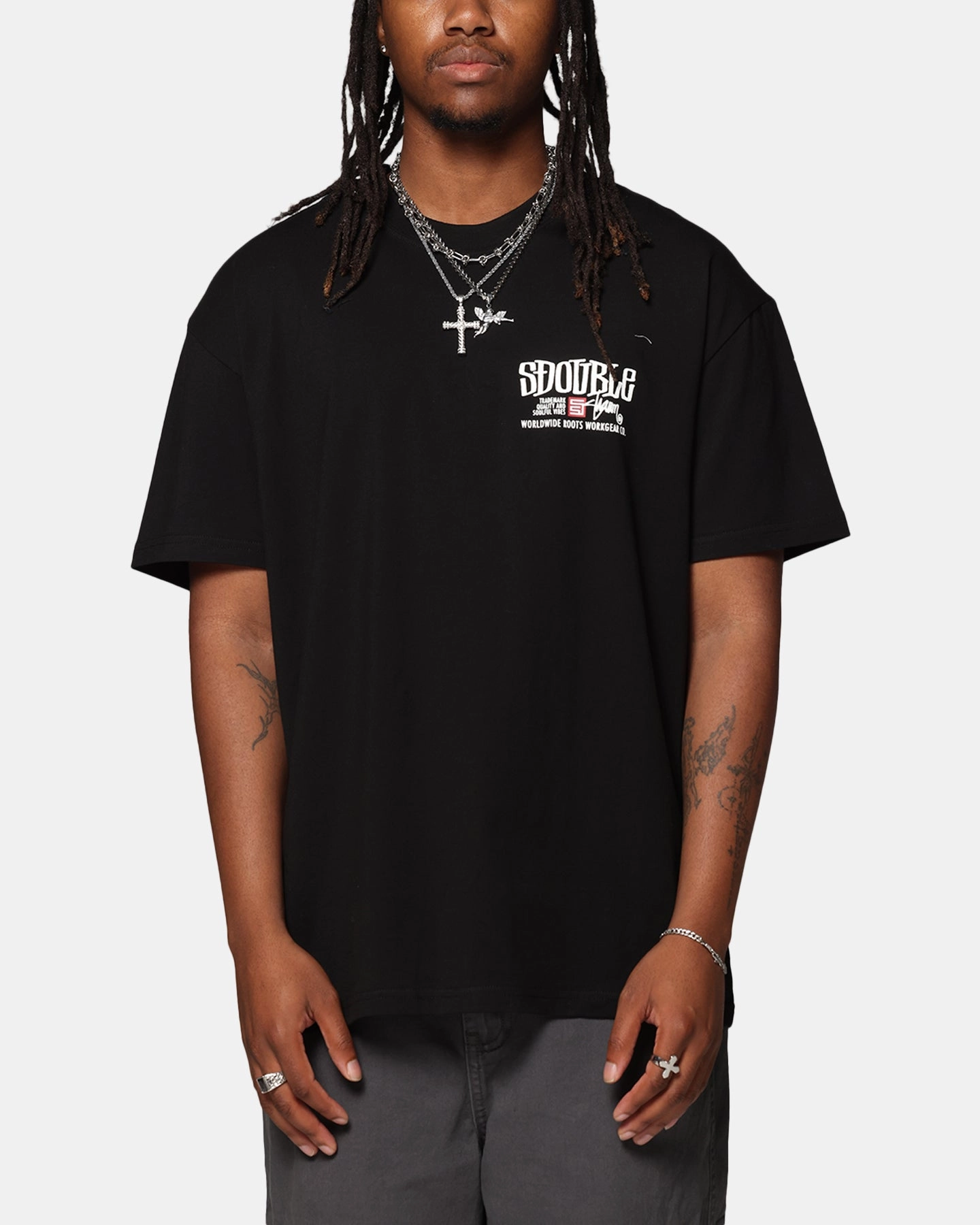 S Double Workgear T-Shirt Black Cozy Look Wear Eye-Catching