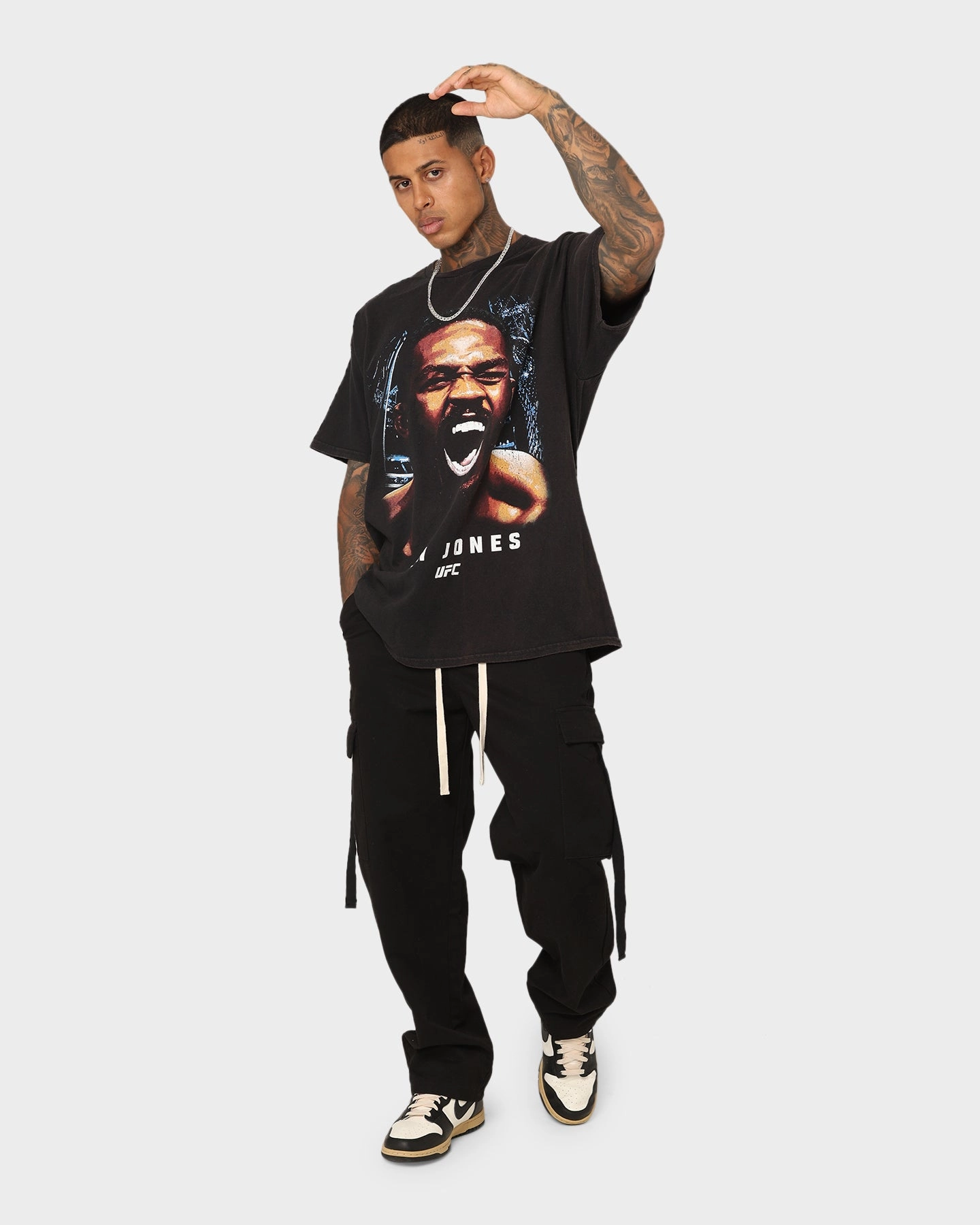 UFC By Goat Crew Jon Jones Bones Vintage T-Shirt Black Wash Non Toxic Materials TexturedWeavePattern