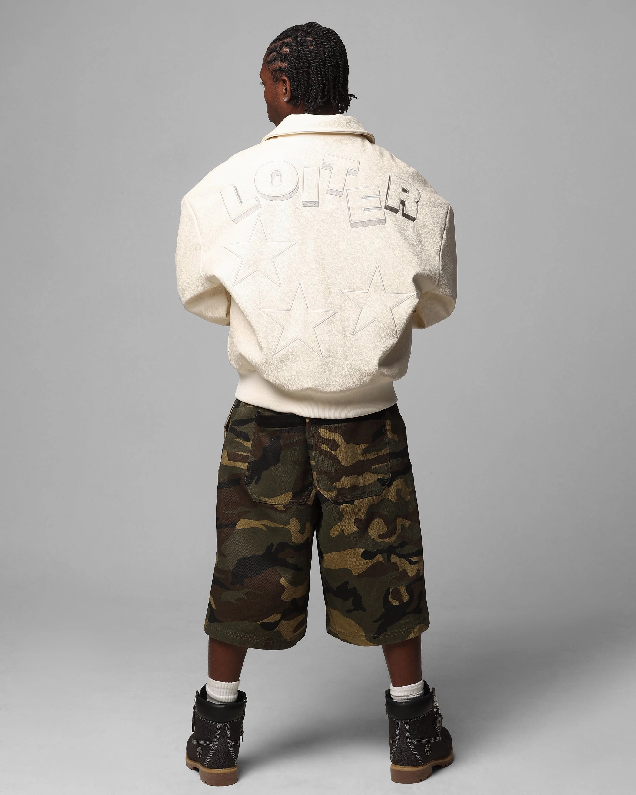 Loiter Solar Vegan Leather Varsity Jacket Beige Quick Layering QuiltedPattern