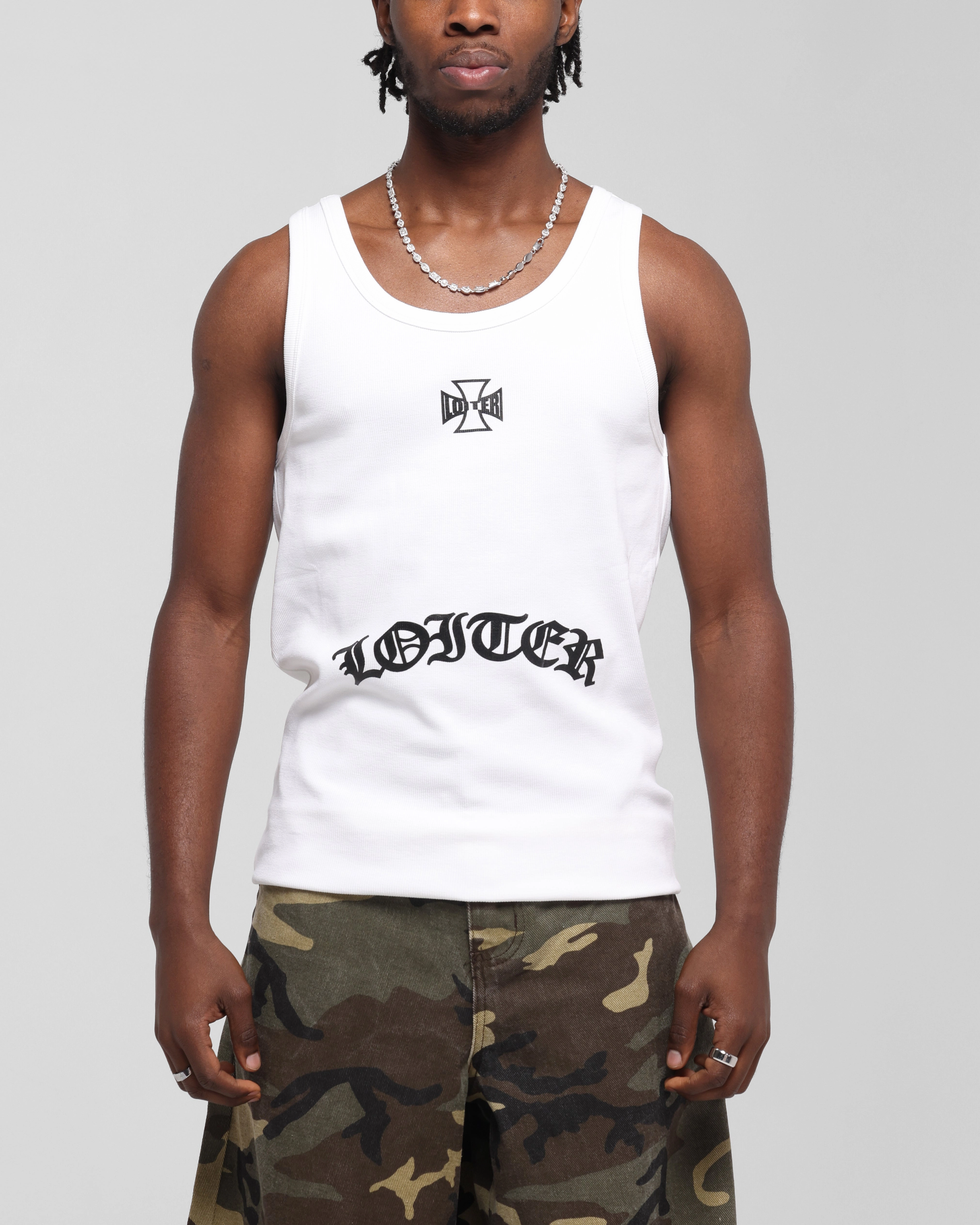 Comfortable Casual Loiter Gothic Tank Off White