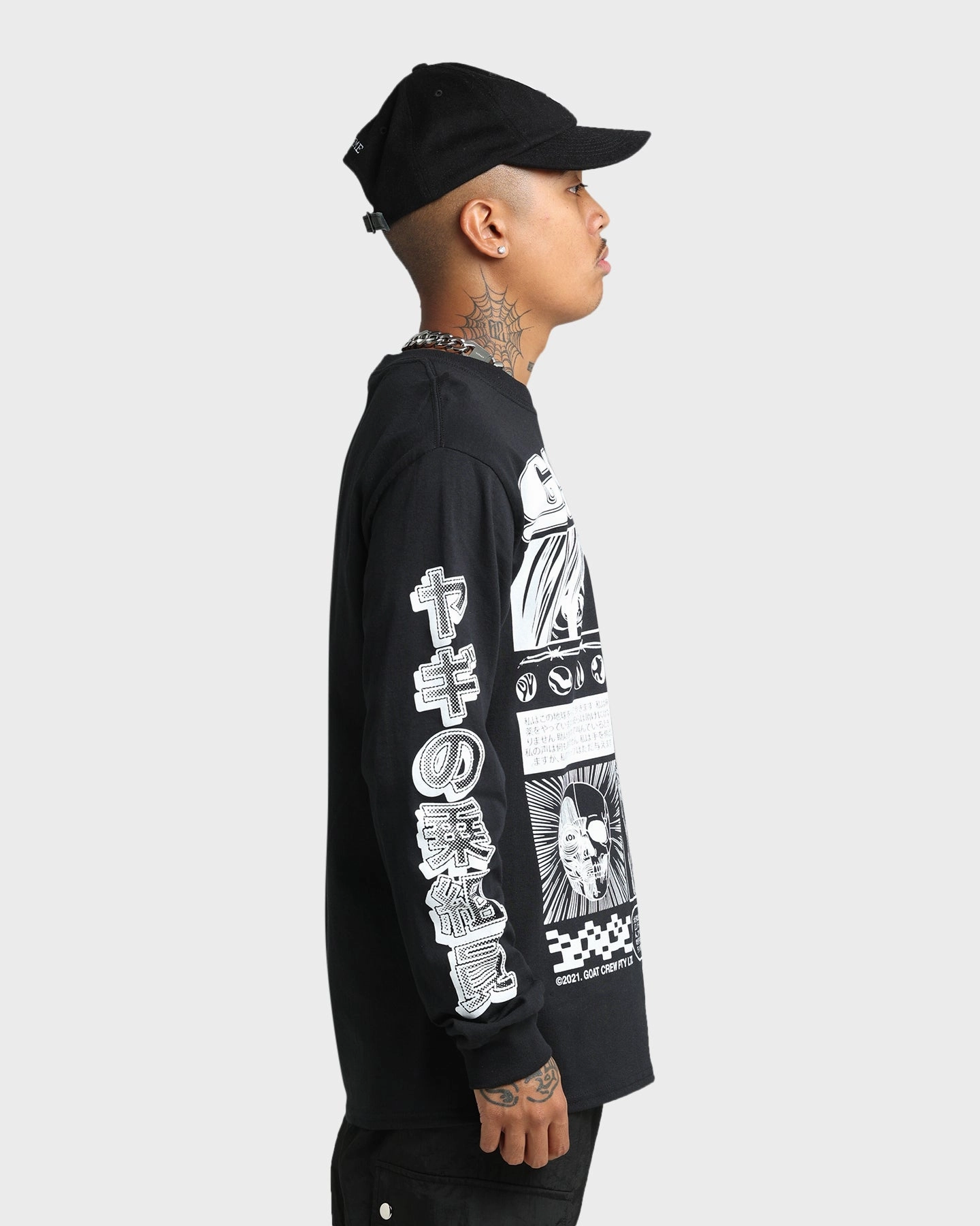 Fashion Fit Casual Touch Goat Crew Harajuku Long Sleeve T-Shirt Black