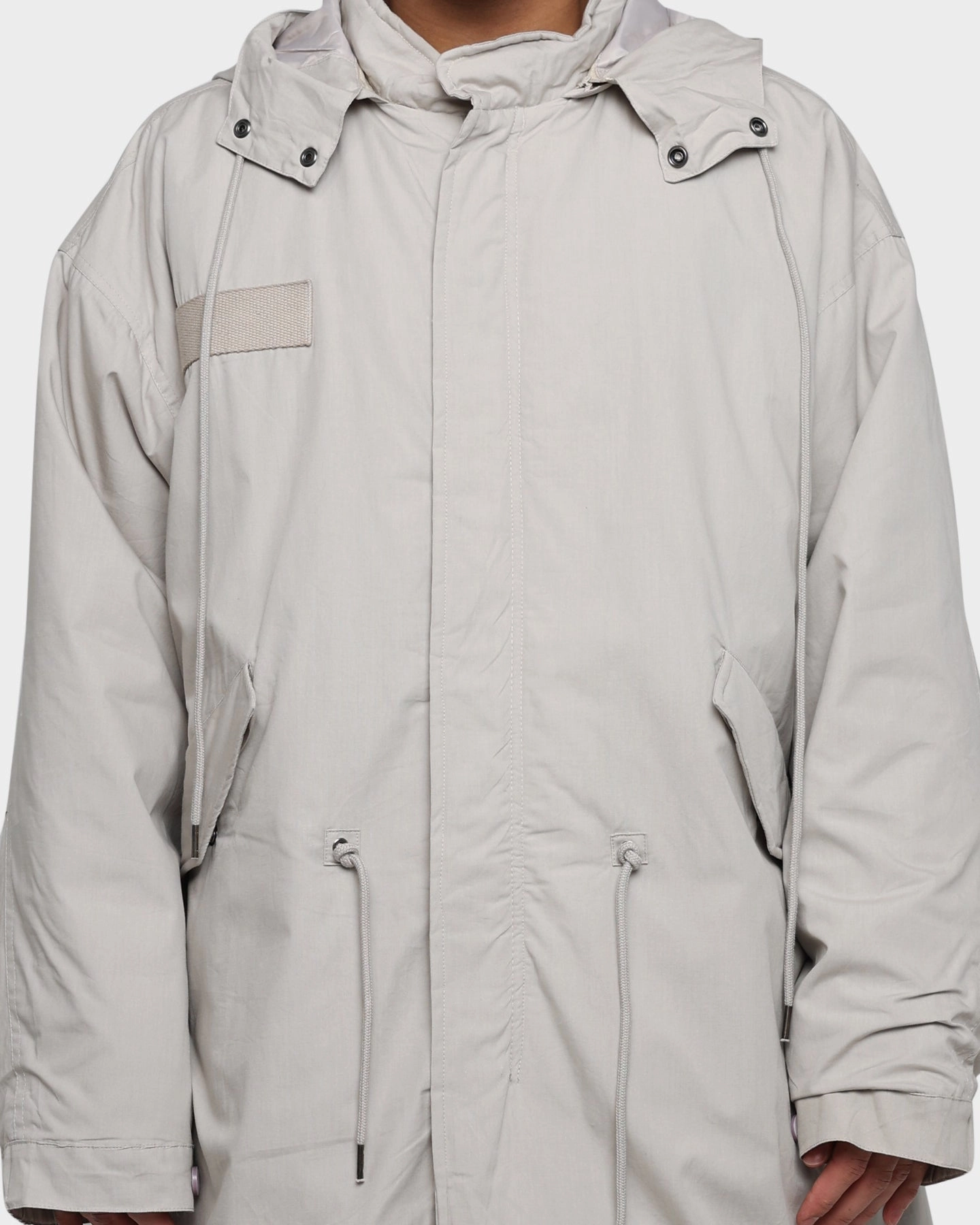 Base Layer V-Neck MNML Hooded Trench Jacket Grey