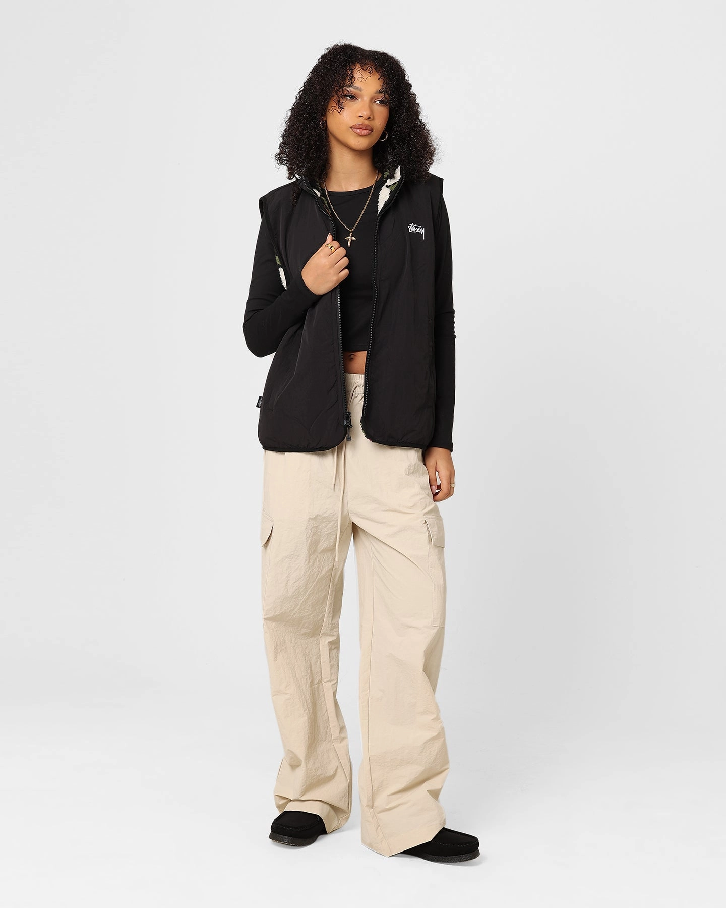 kids' Hot Stussy Women's Reversible Stock Sherpa Vest Natural