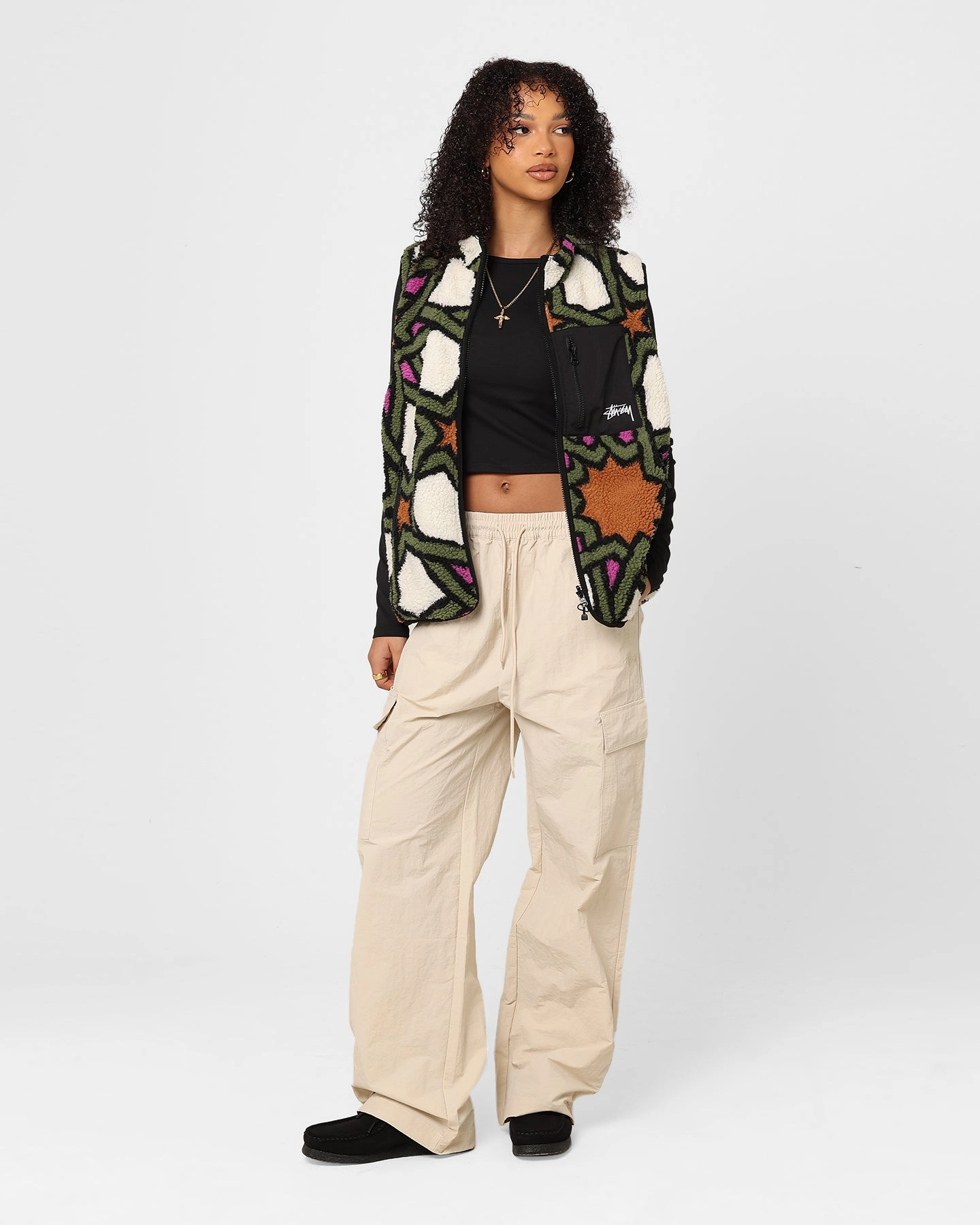 Customizable Fit countryside Stussy Women's Reversible Stock Sherpa Vest Natural