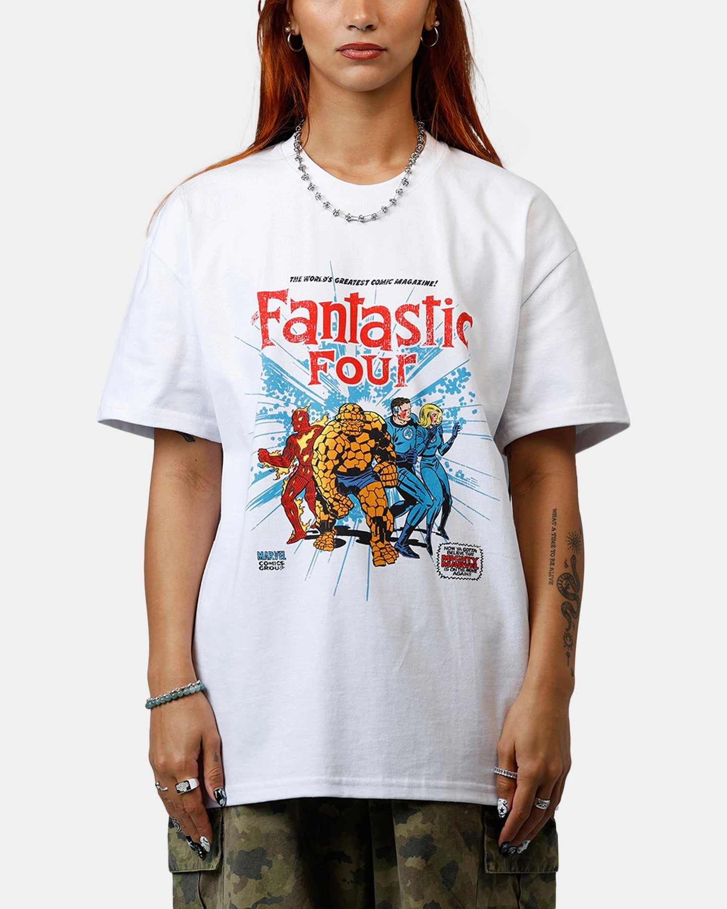 American Thrift Marvel Fantastic Four Group Vintage T-Shirt White Geometric precision Pullover