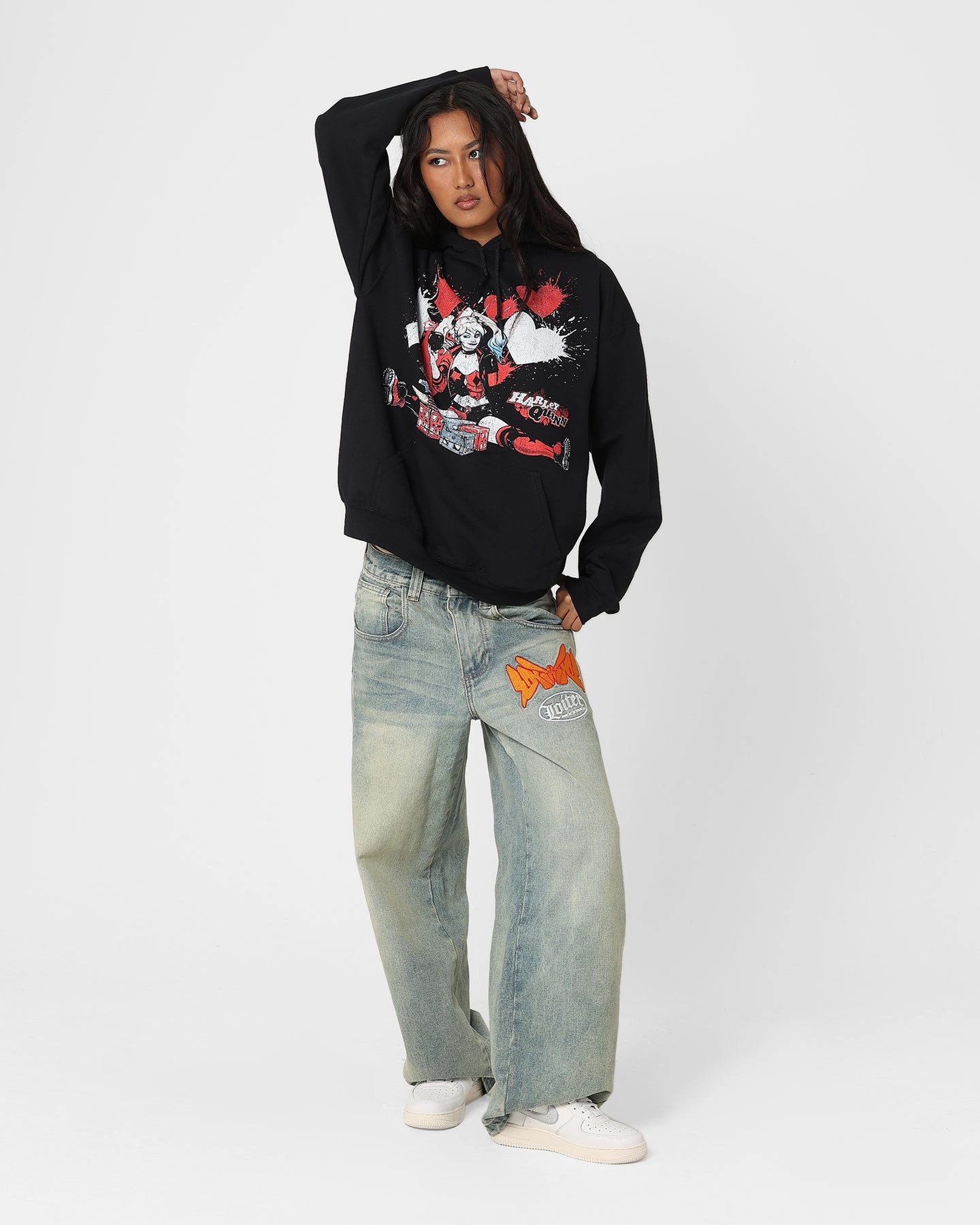 Cross Grain Knit Essential Comfort Goat Crew X DC Batman Mad Love Hoodie Black