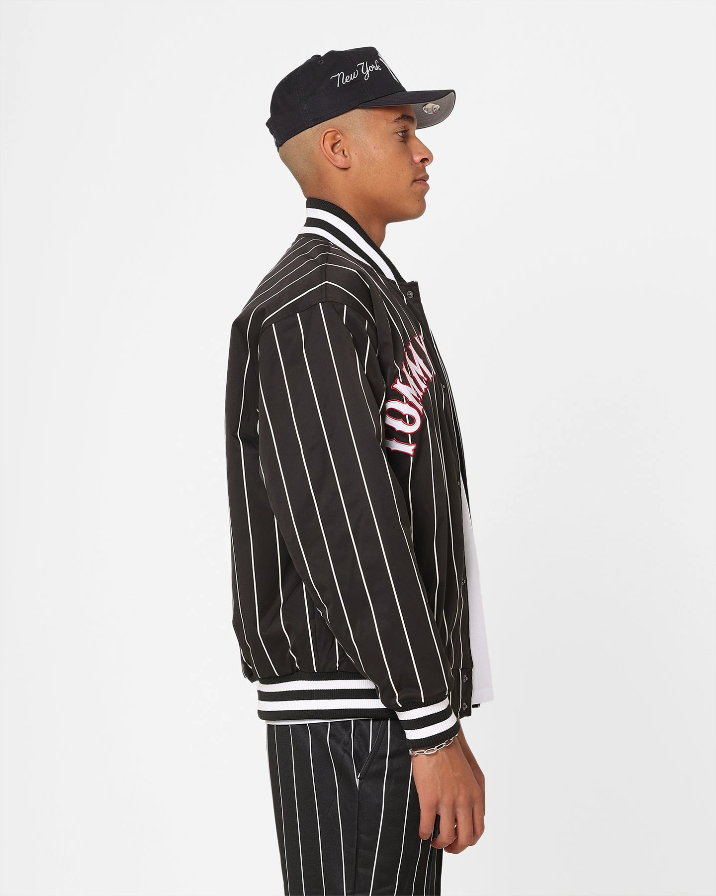 Comfort Fit Tommy Jeans Relaxed Pinstripe Bomber Jacket Black