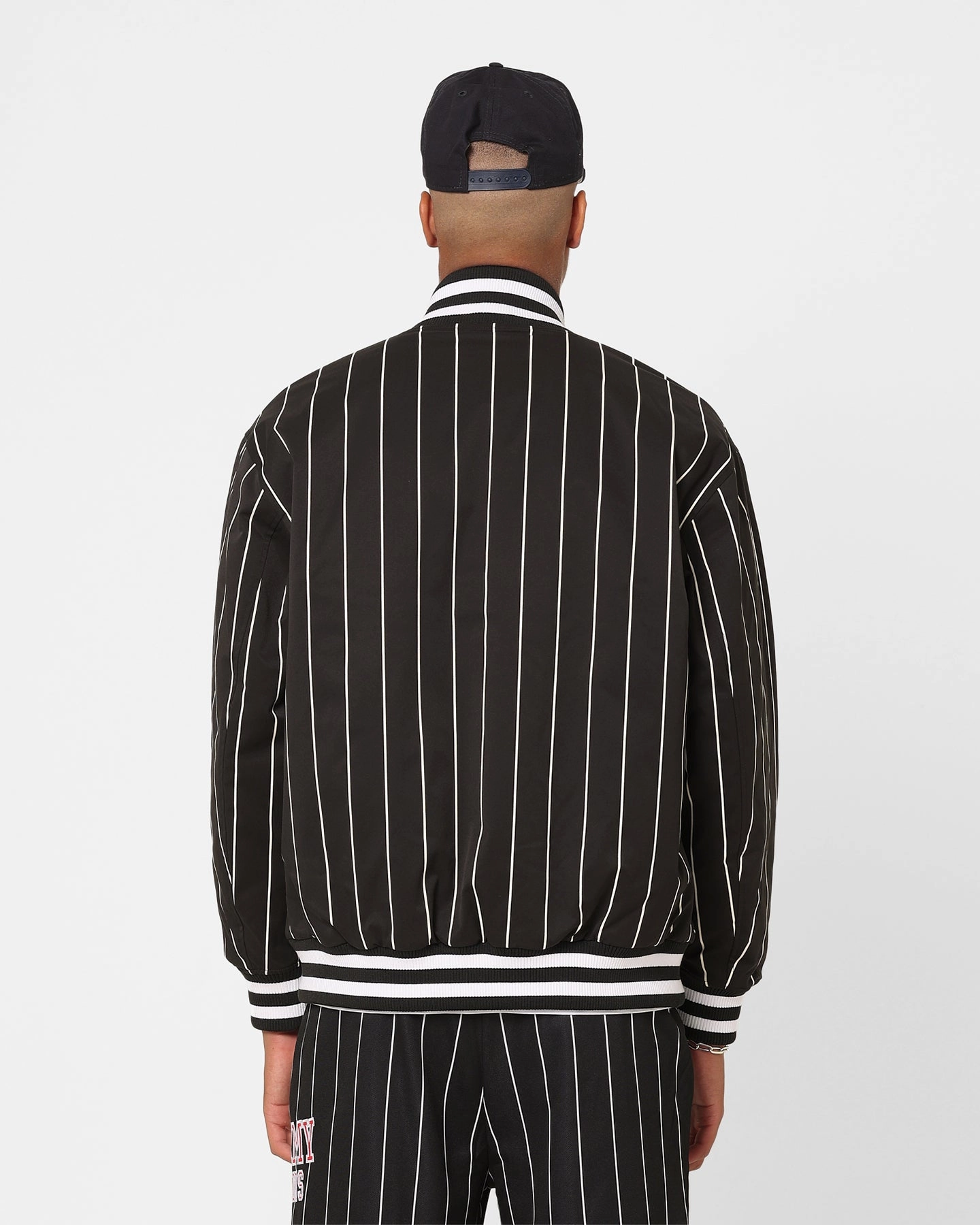 Tommy Jeans Relaxed Pinstripe Bomber Jacket Black Rugged Comfort