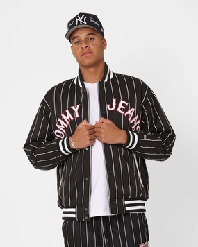 Sophisticated Tommy Jeans Relaxed Pinstripe Bomber Jacket Black