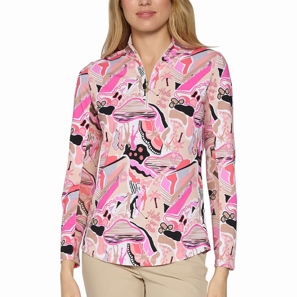 G Lifestyle Q Zip Sun Protection Golf Pullover Beige Golfer - SS25 Women Timeless Piece Layered Cuff System