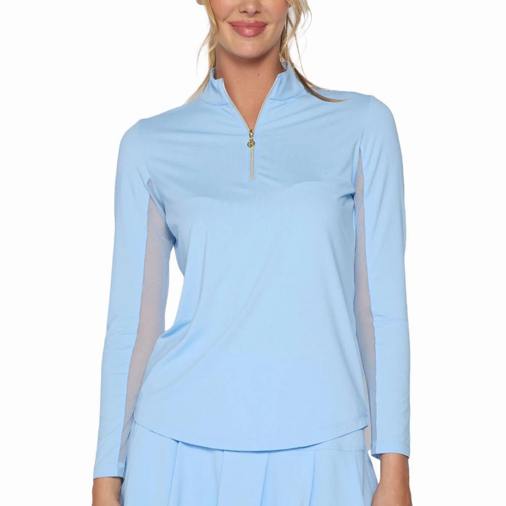 G Lifestyle Quarter Zip Sun Protection Golf Pullover Light Blue - SS25 Women Temperature Regulating Fill Functional Pocket