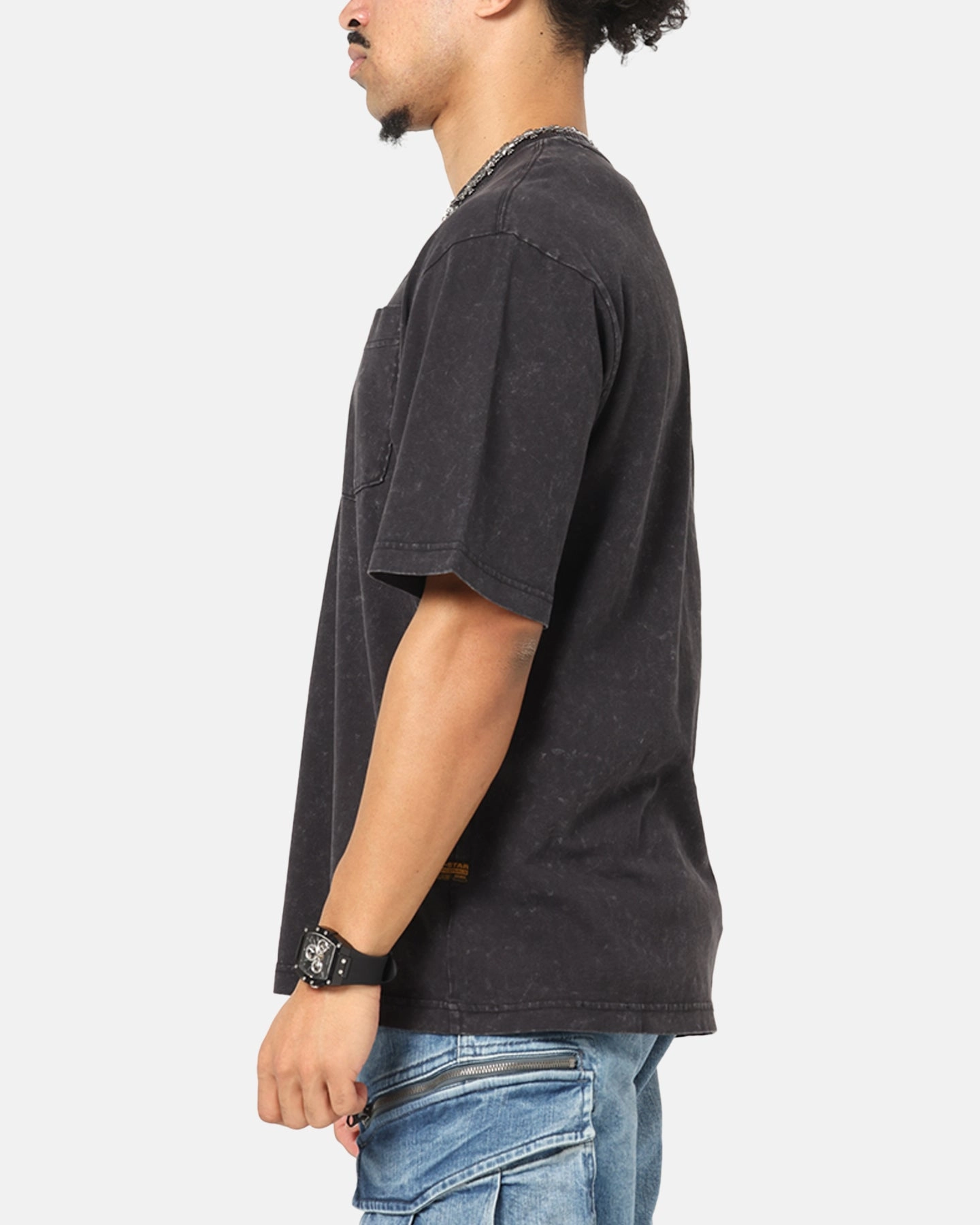 G-Star Acid Wash Boxy T-Shirt Black Stretch Jersey Knit Cozy Look Wear