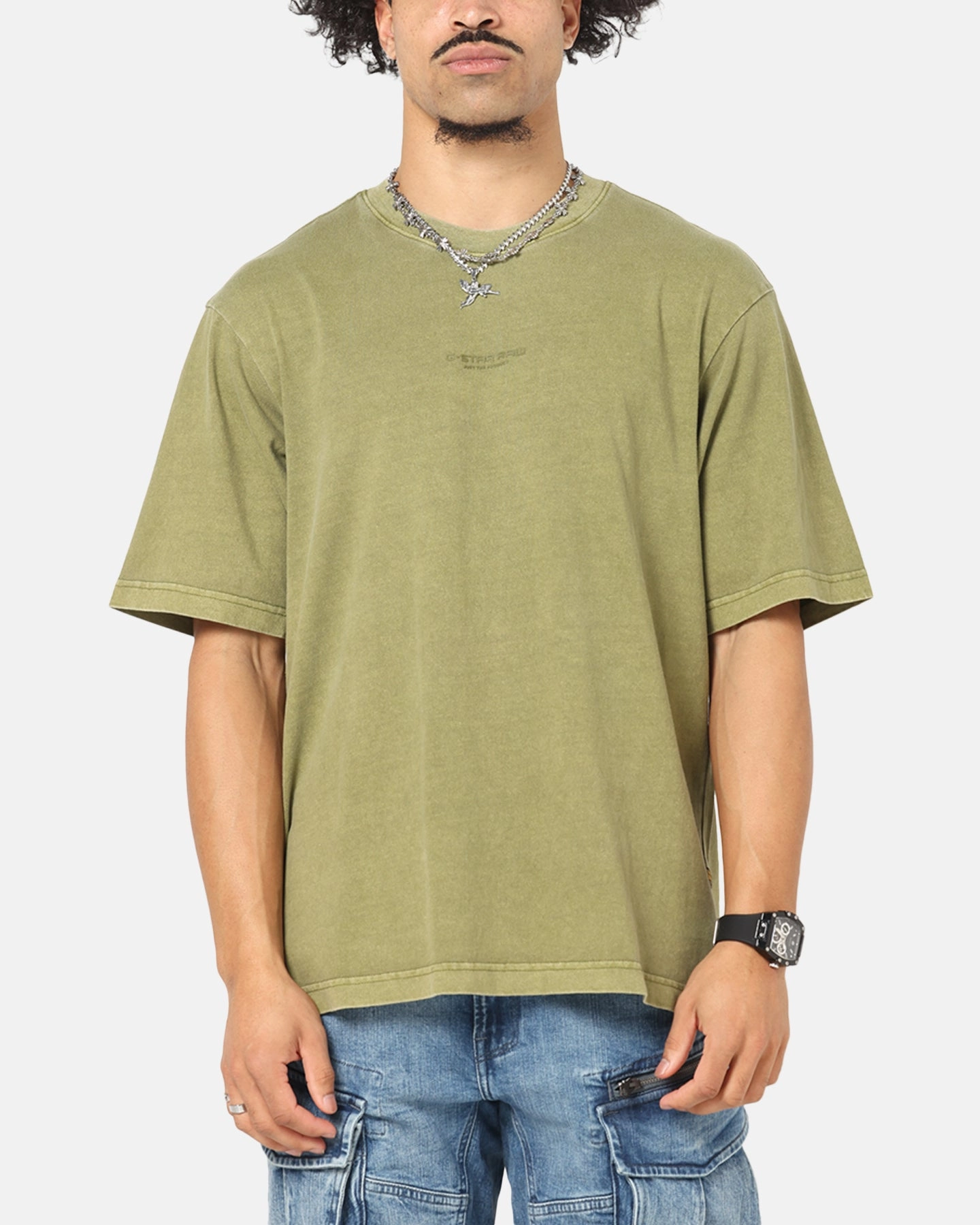 Versatile and Stylish TemperatureRegulating G-Star Overdyed Center Chest Boxy T-Shirt Turf Green