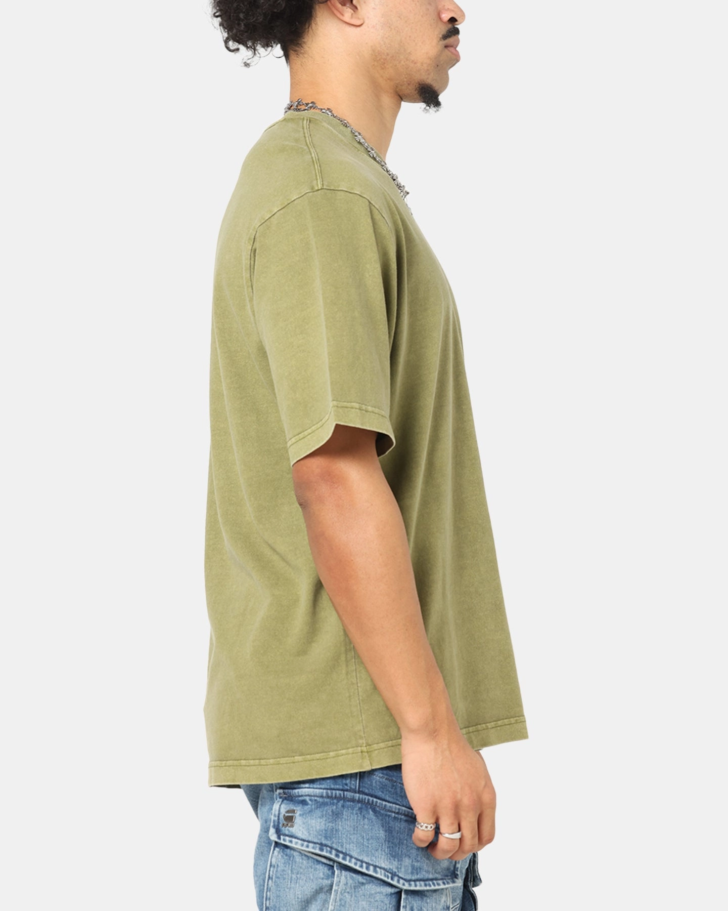 G-Star Overdyed Center Chest Boxy T-Shirt Turf Green Water Based Ink Minimal Outfit