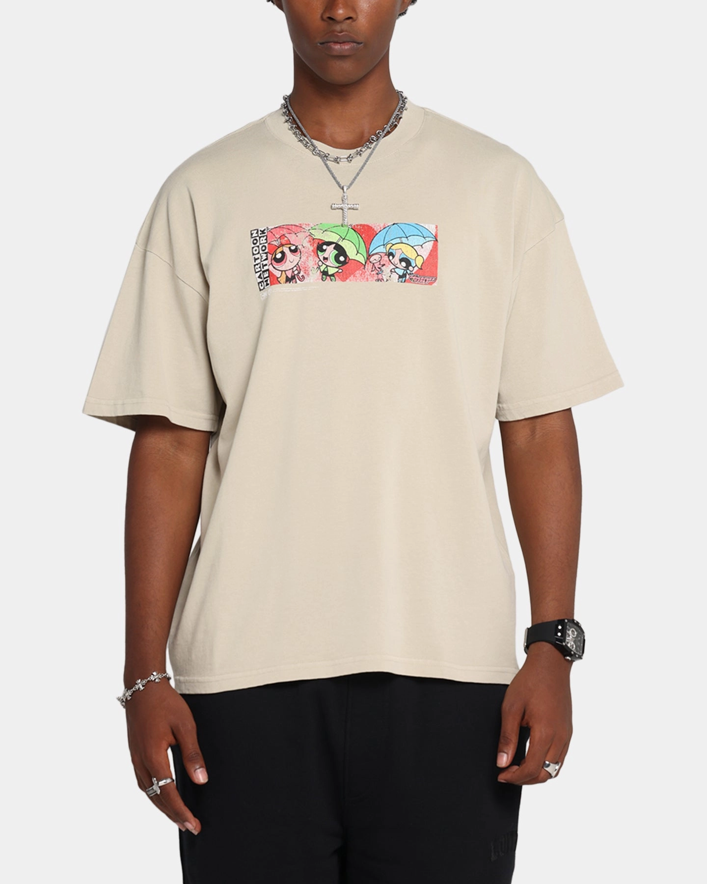 Fade Resistant Coating Soft and breathable 73 Studio X Cartoon Network The Powerpuff Girls Box Logo Vintage T-Shirt Stone
