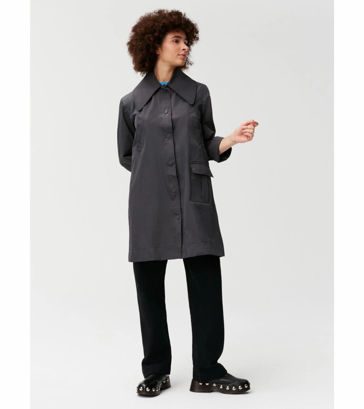Basic Layers Casual Chill Look Ganni Coat 'Phantom Black'