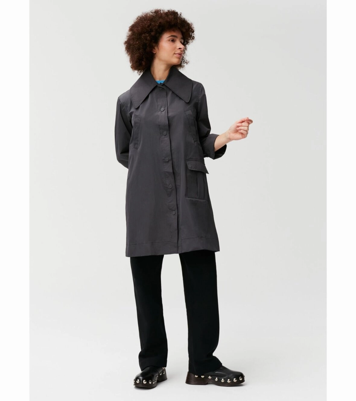 Flexible Armholes Street Comfort Fit Ganni Coat 'Phantom Black'
