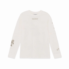 Ganni Light Jersey Layered Long Sleeve T-Shirt 'Vanilla Ice' Lightweight Filling Hypoallergenic Fibers Multi Pocket System