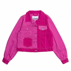 FullLengthZip Recycled Material Blend Ganni Overdyed Cutline Trucker Jacket 'Phlox Pink'