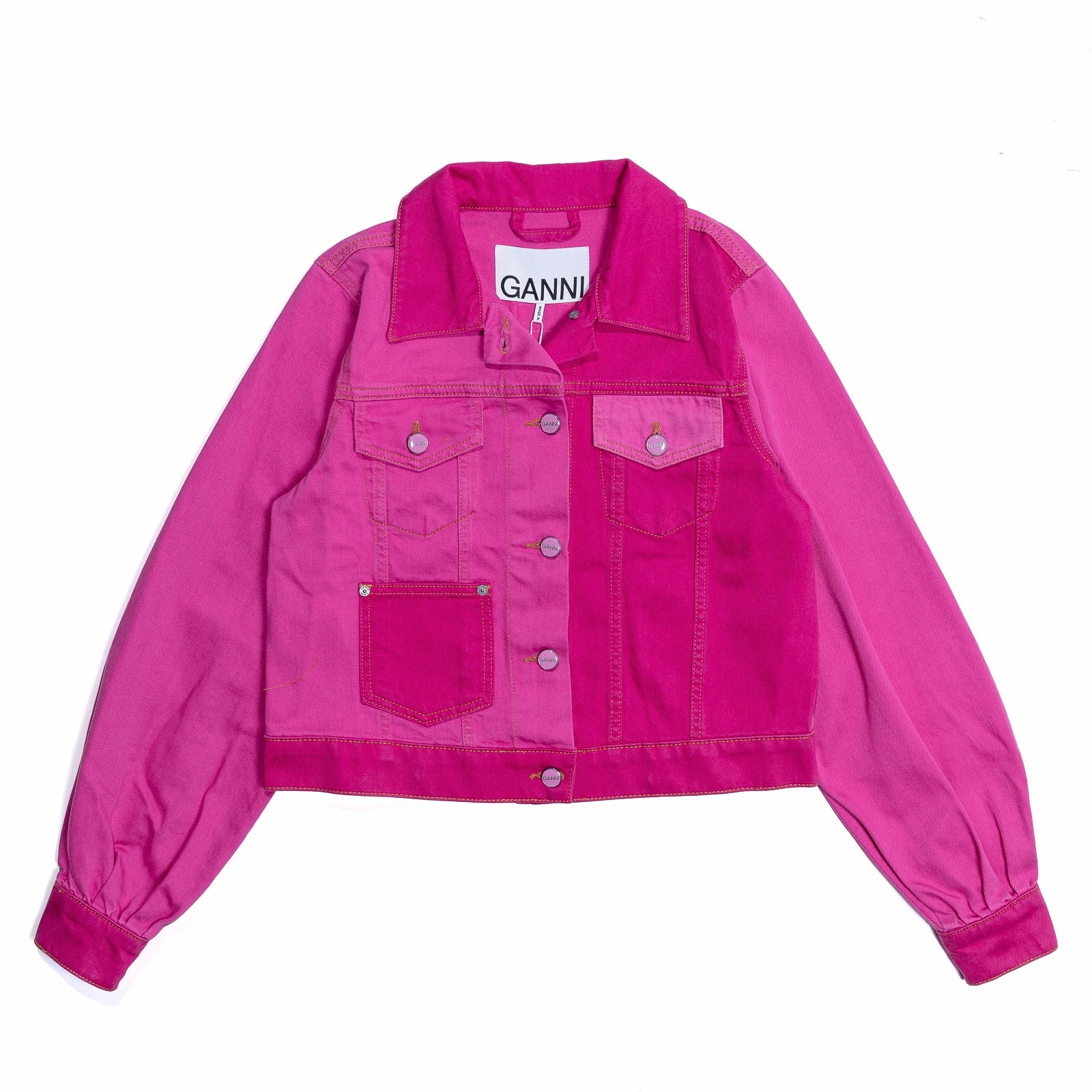 Ganni Overdyed Cutline Trucker Jacket 'Phlox Pink' FleeceLined Cozy Hood Detail