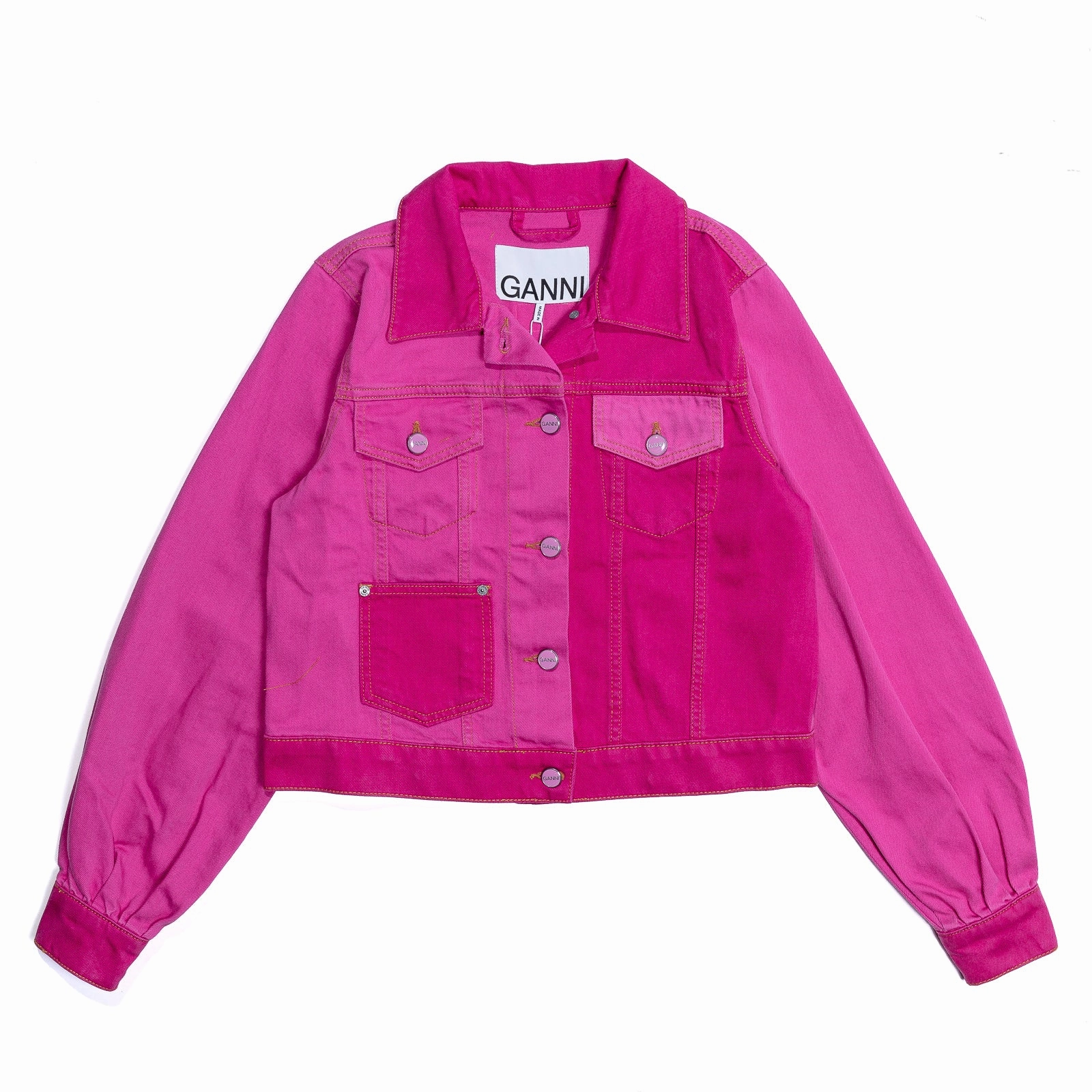 Secure Chest Pocket Ganni Overdyed Cutline Trucker Jacket 'Phlox Pink'