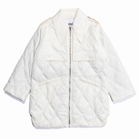 Ganni Ripstop Quilt Midi Jacket 'Egret' Reinforced Shoulders