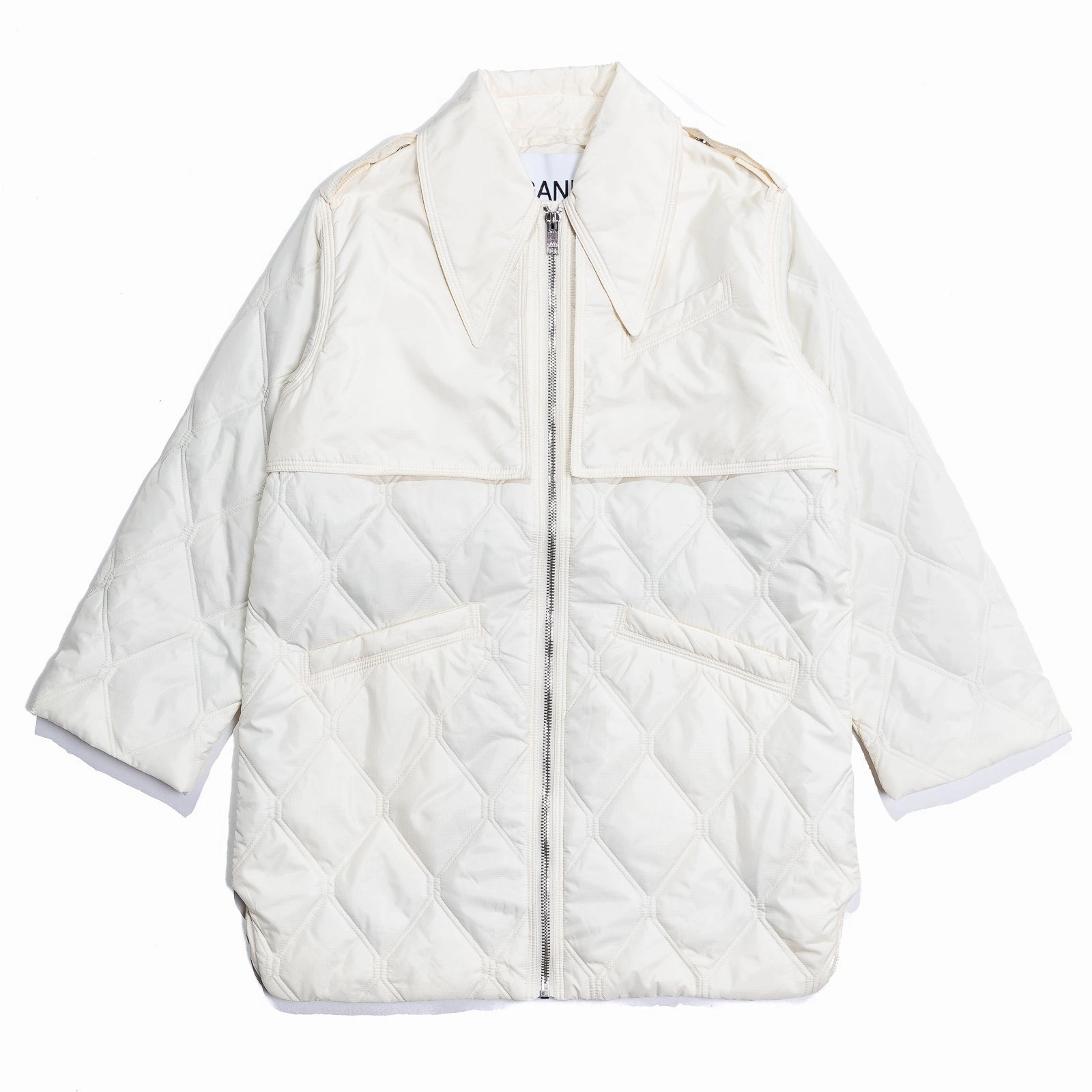 Ethical Manufacturing Ganni Ripstop Quilt Midi Jacket 'Egret'