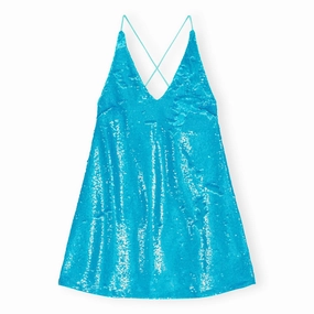 Ganni Sequins Strap Mini Dress 'Blue' present for him Breathable fabric construction