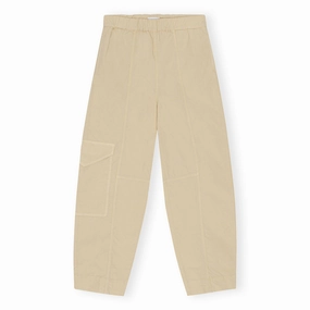 DurableReinforcedMaterial Ganni Washed Cotton Canvas Elasticated Curve Pants 'Pale Khaki'