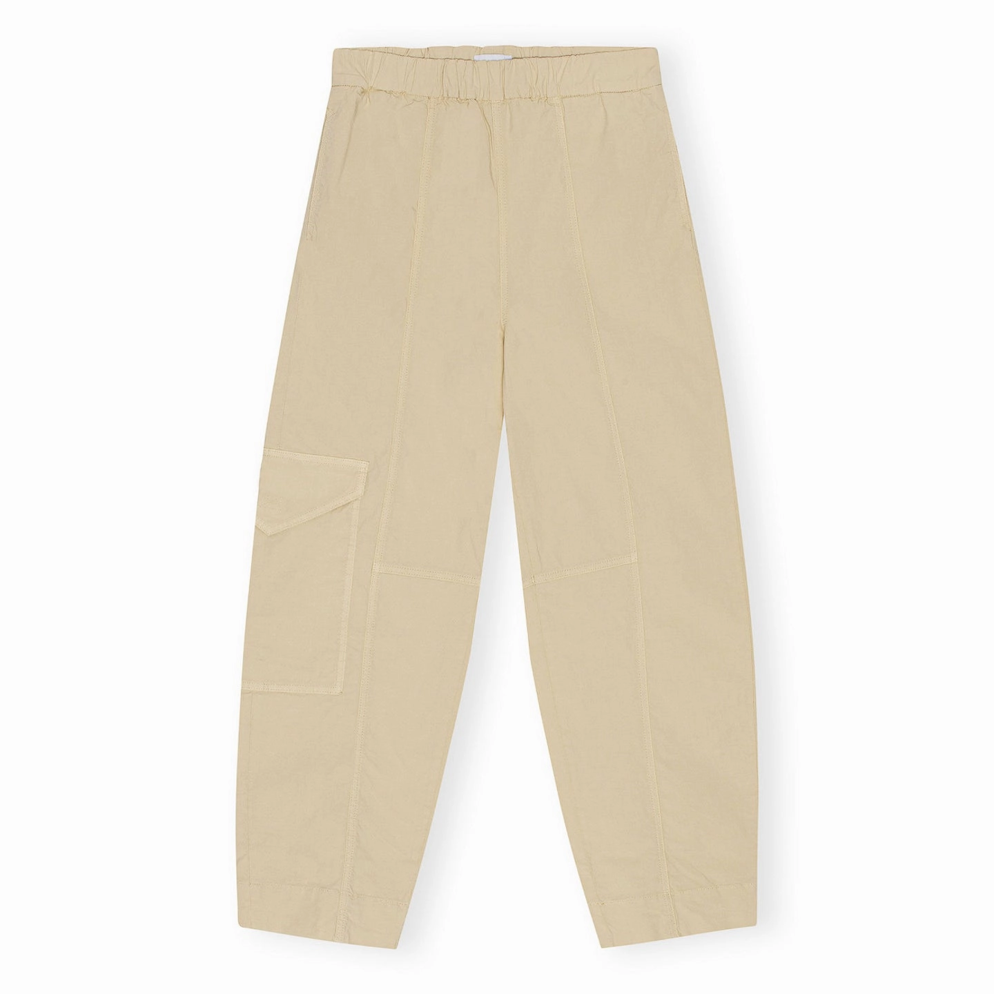 Ganni Washed Cotton Canvas Elasticated Curve Pants 'Pale Khaki' Non Restrictive Cut Versatile Fit