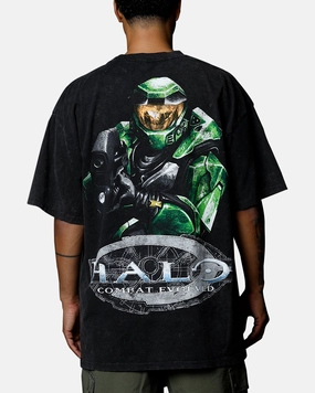 Minimal Style Trend Multi Panel Structure Goat Crew X Halo Halo Combat Evolved Vintage T-Shirt Black Acidwash