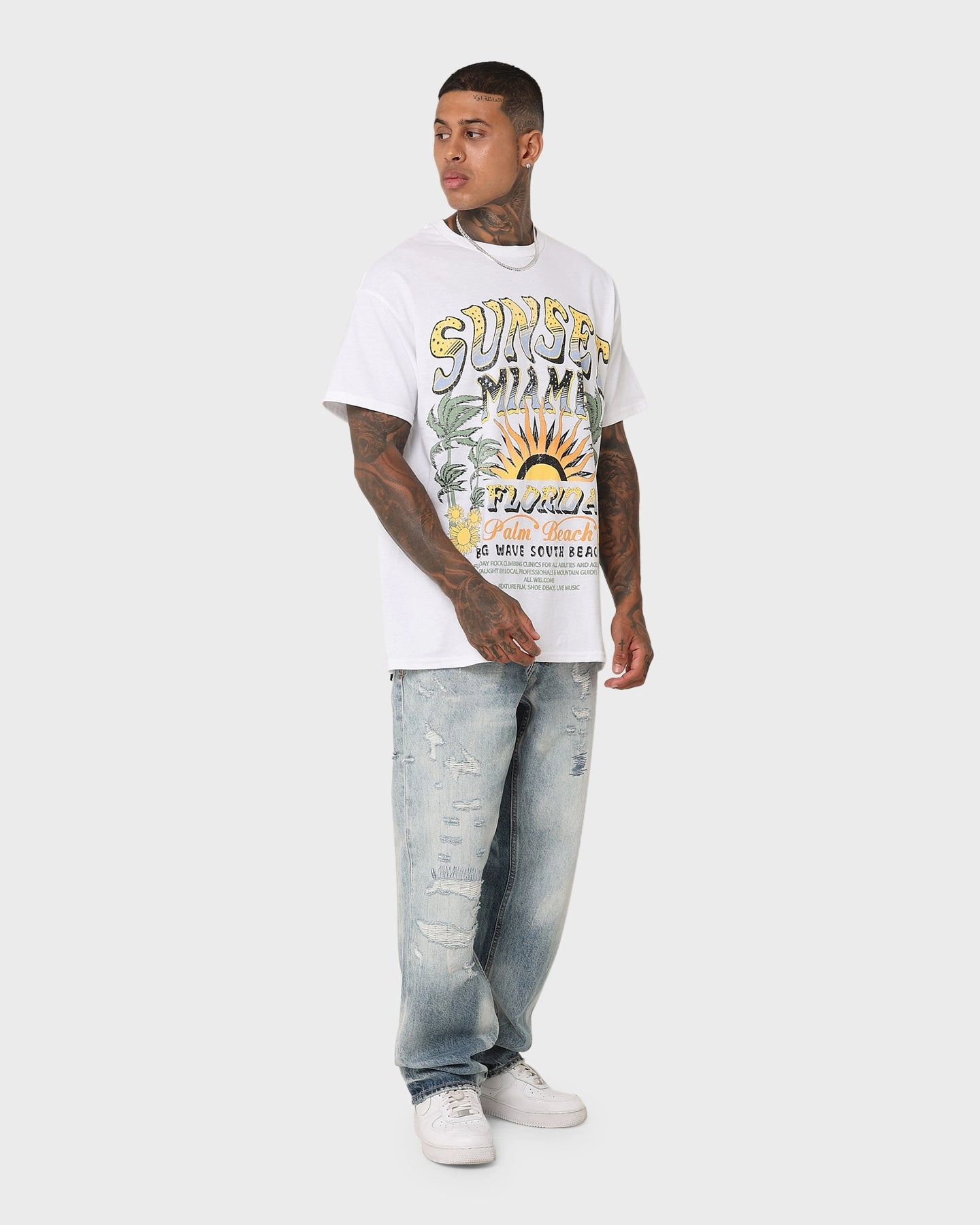American Thrift Sunset Miami Vintage T-Shirt White Stylish piece Skin Friendly Lining