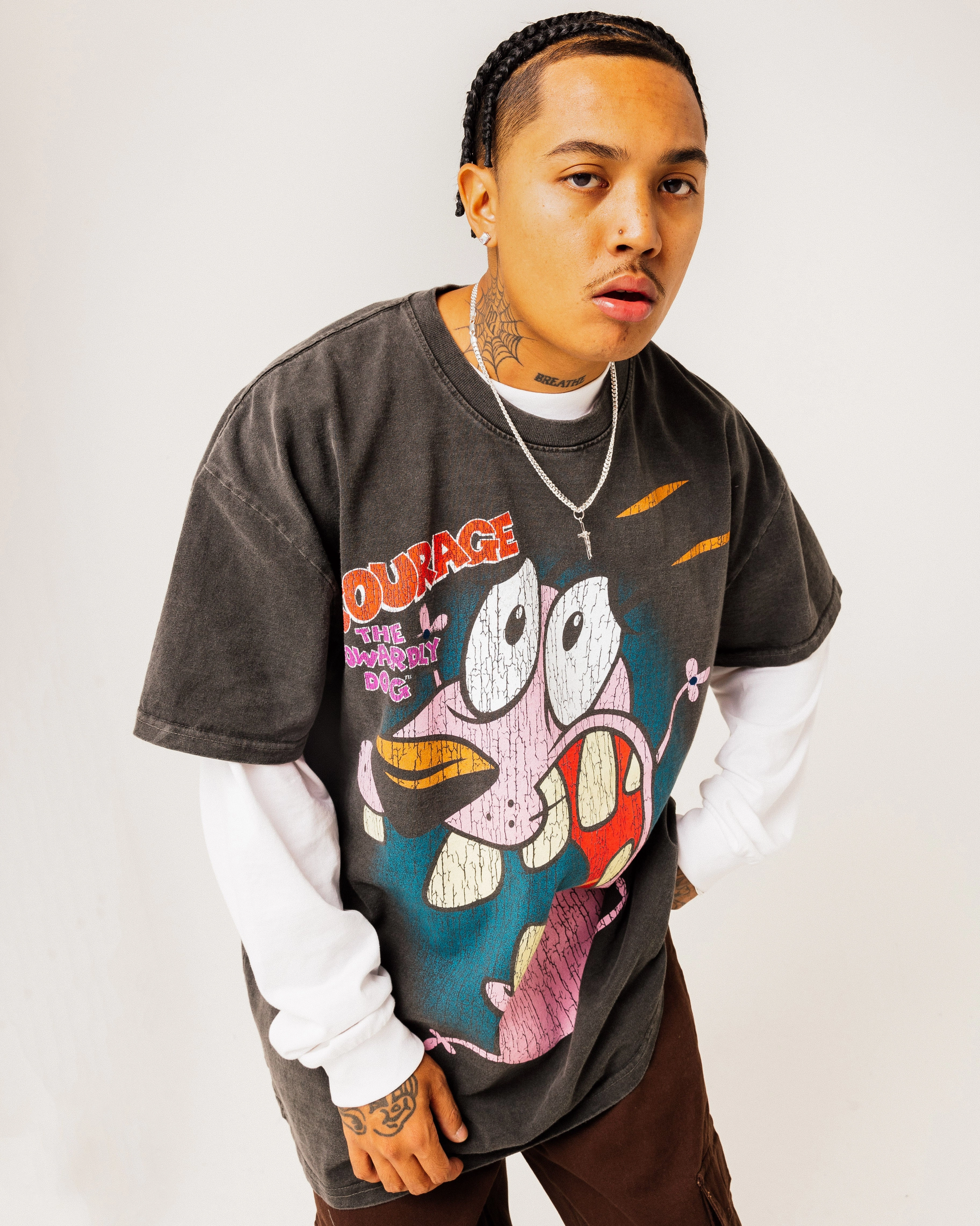 American Thrift X Cartoon Network Courage Heavyweight T-Shirt Black Wash Vintage Wash Effect