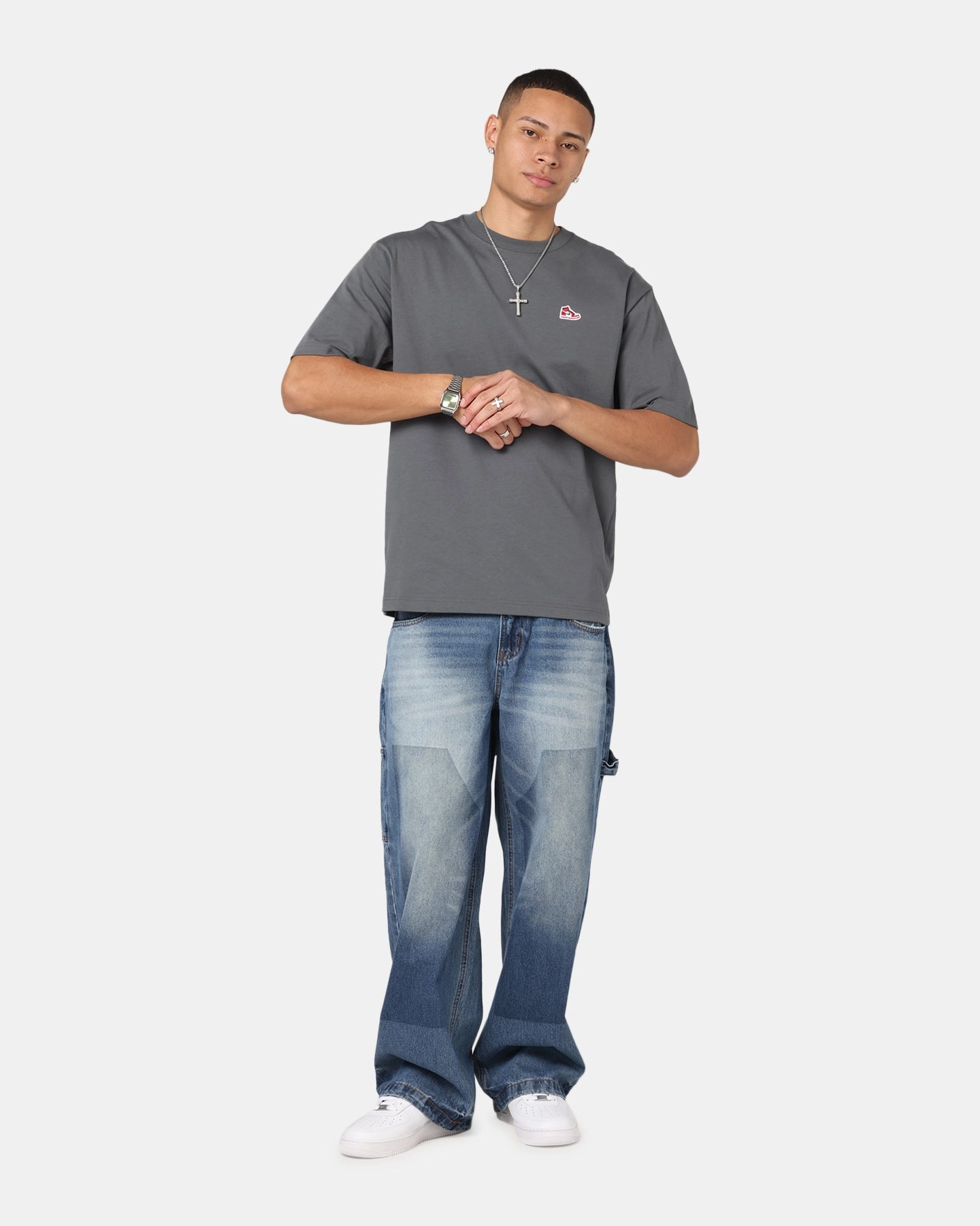 Jordan Brand Sneaker Patch Crewneck T-Shirt Black/Grey MoistureWicking Oeko Tex Certified