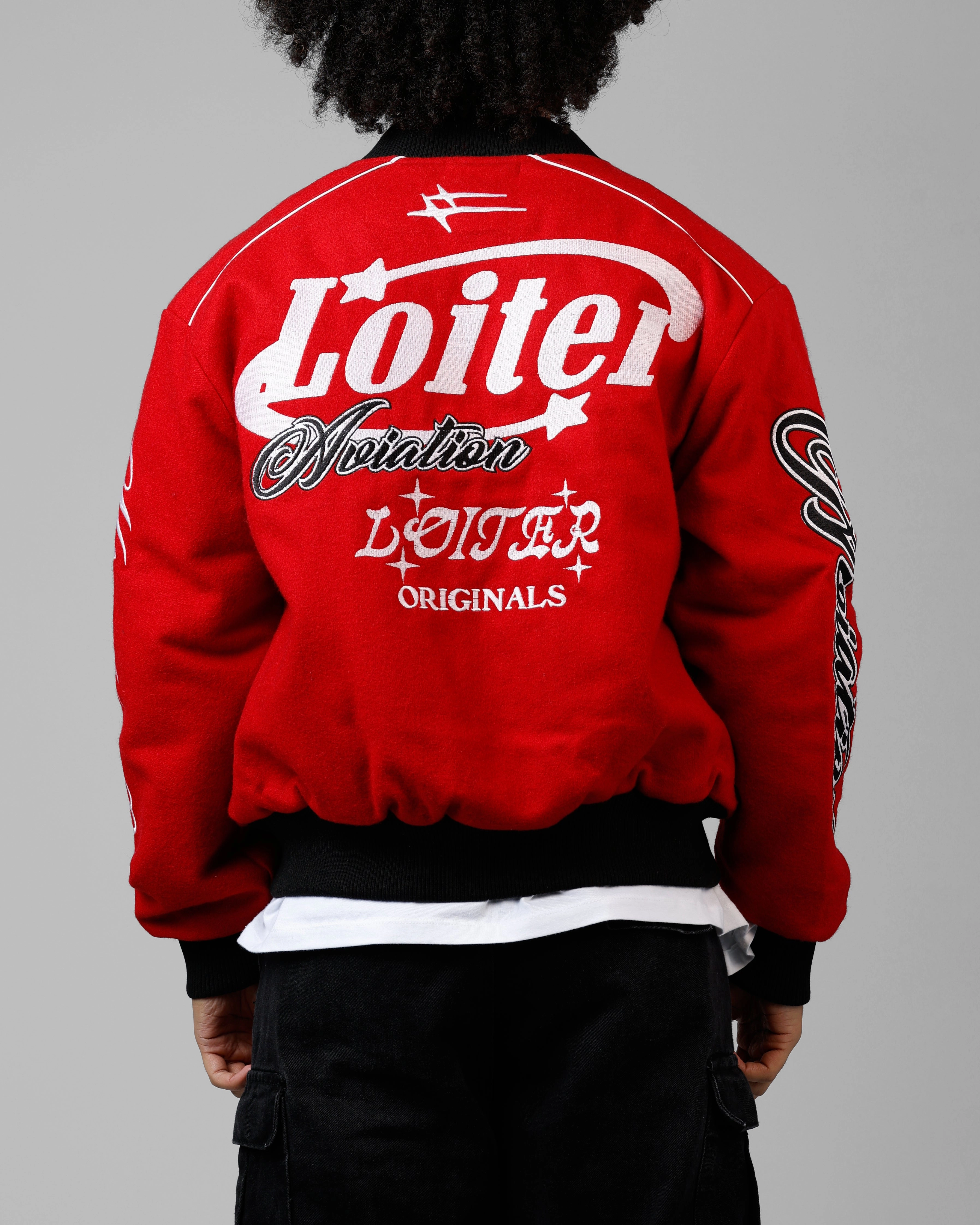 Static Resistant Fashion Finish Loiter Aviation Bomber Jacket Red/Black