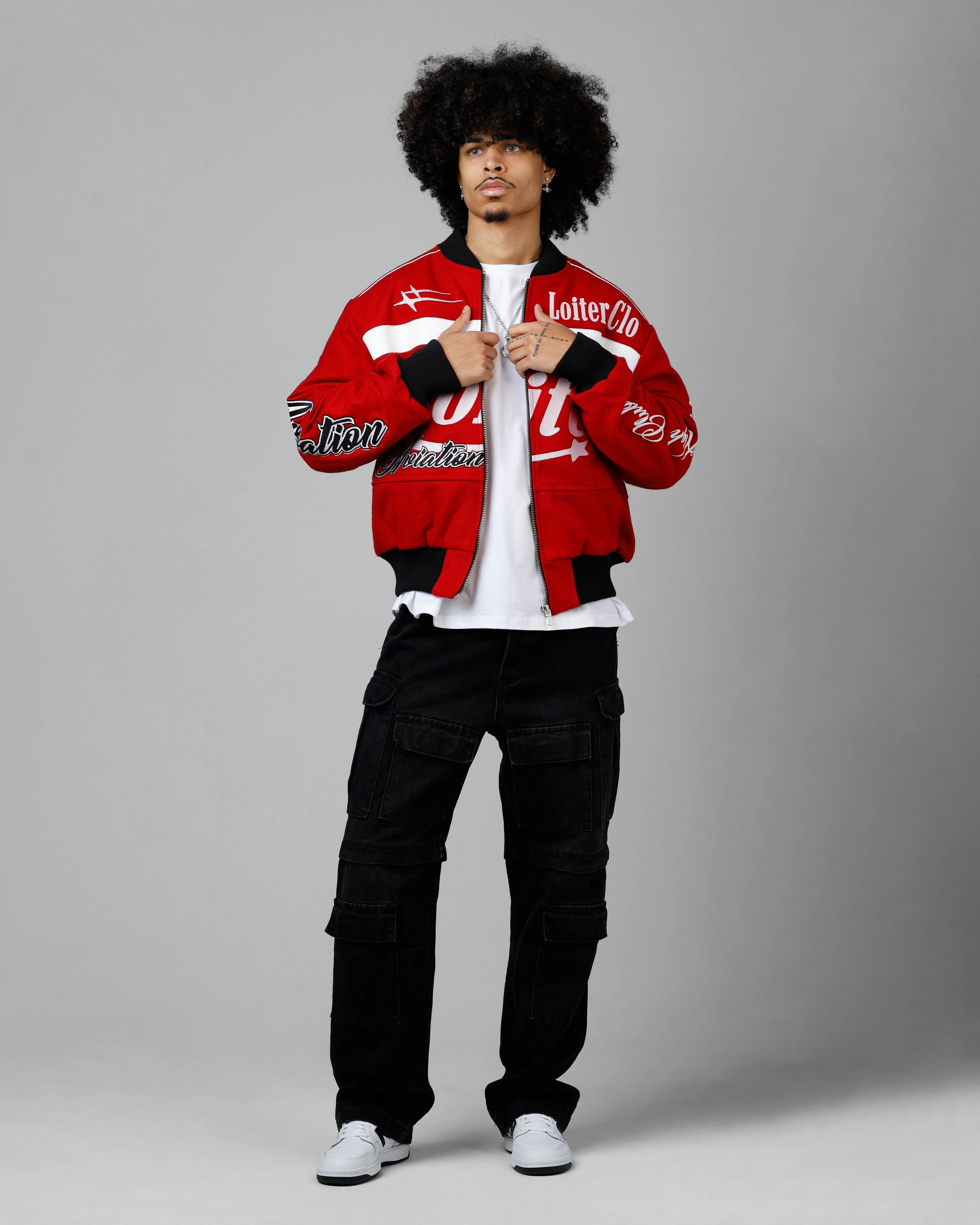 Loiter Aviation Bomber Jacket Red/Black HighNeck