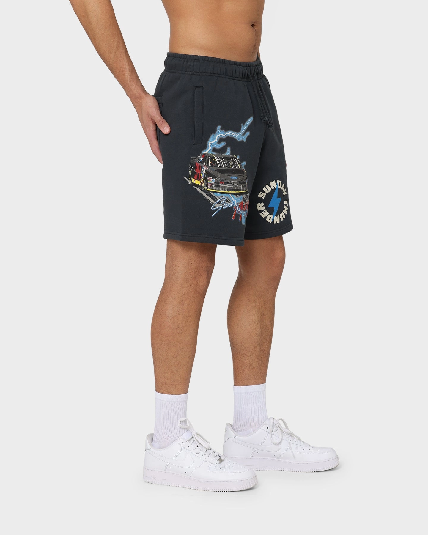 NASCAR Lightning Cup Series Fleece Shorts Washed Black Picnic Versatile Comfort