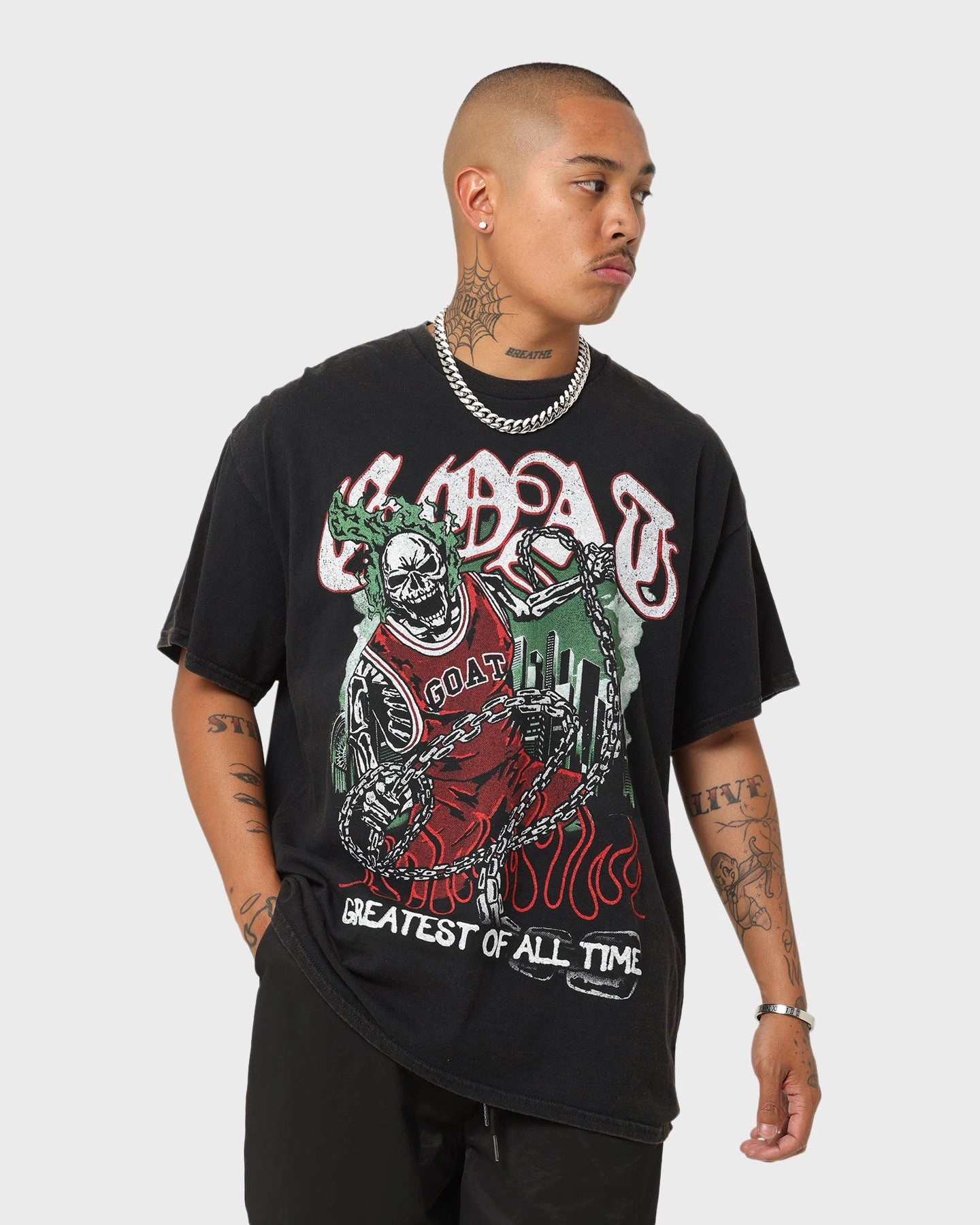 Goat Crew Goat Skull Vintage T-Shirt Black Wash Relaxed Look Long Lasting Color