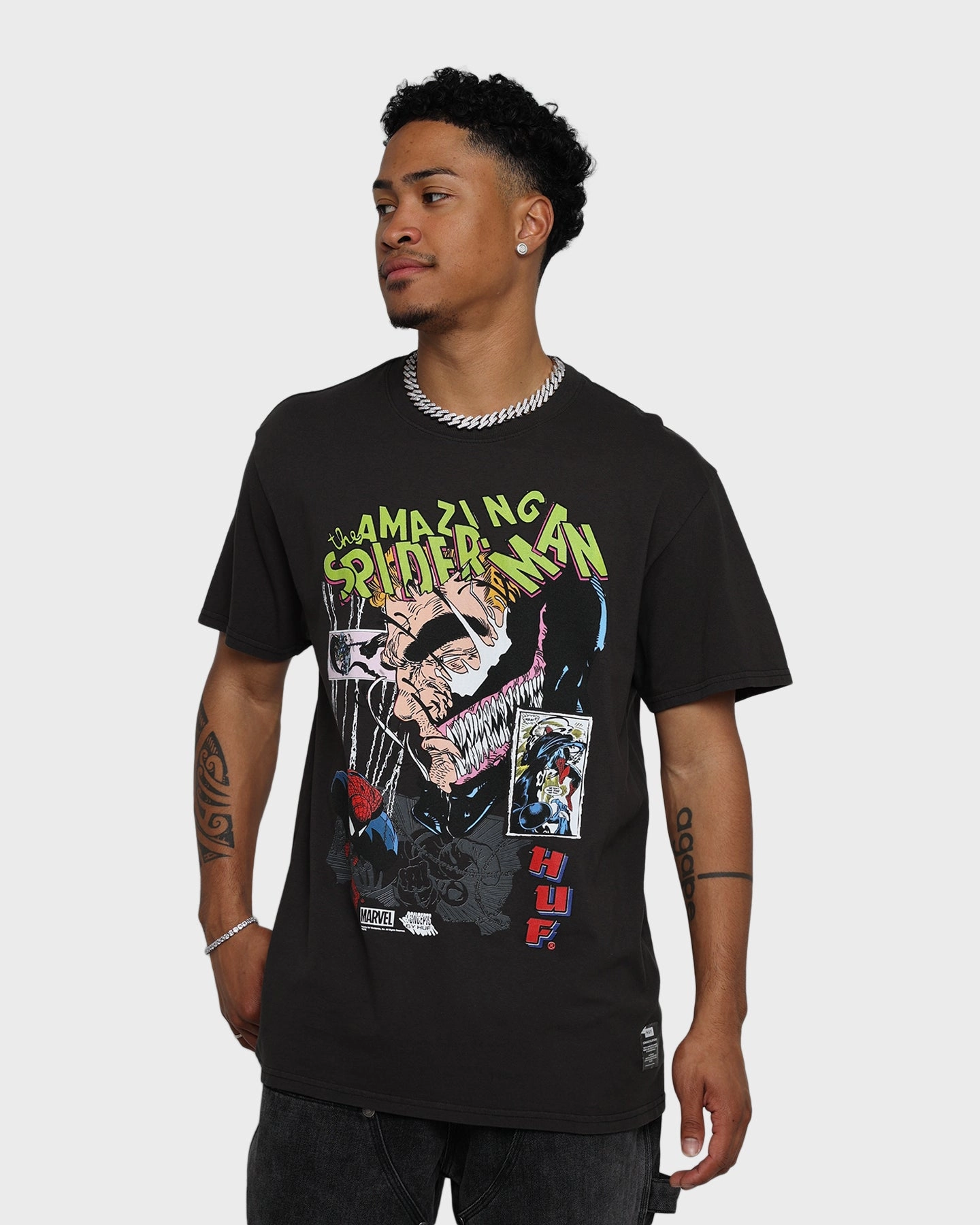 Seasonal Smart Daily Outfit HUF X Marvel Brock Vintage T-Shirt Washed Black
