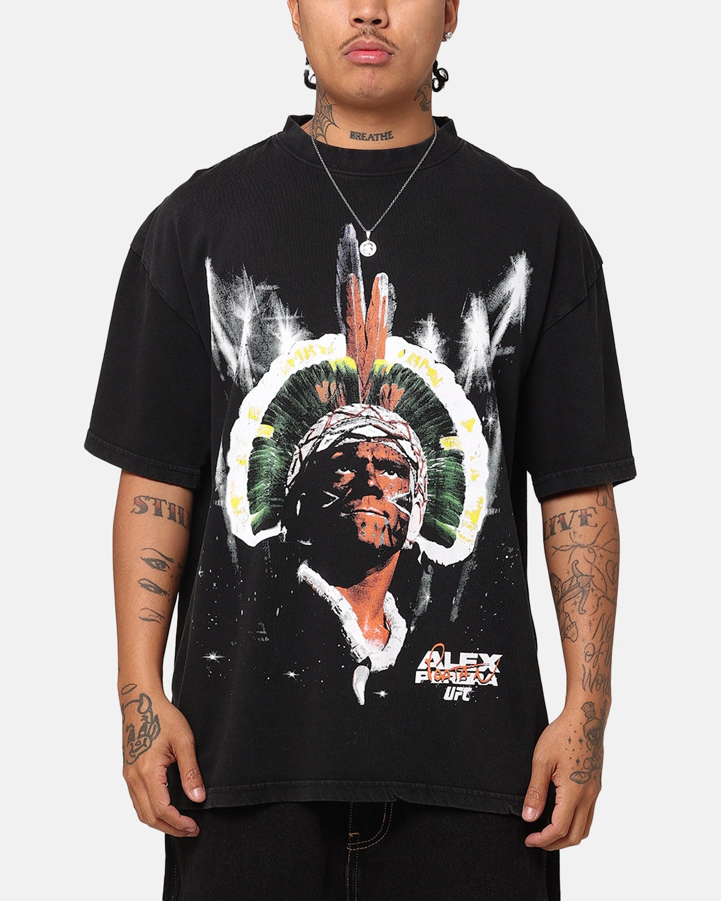 Everyday Wearable Modern Trend Look UFC By Culture Kings Alex Pereira Big Face Vintage T-Shirt Black Acidwash