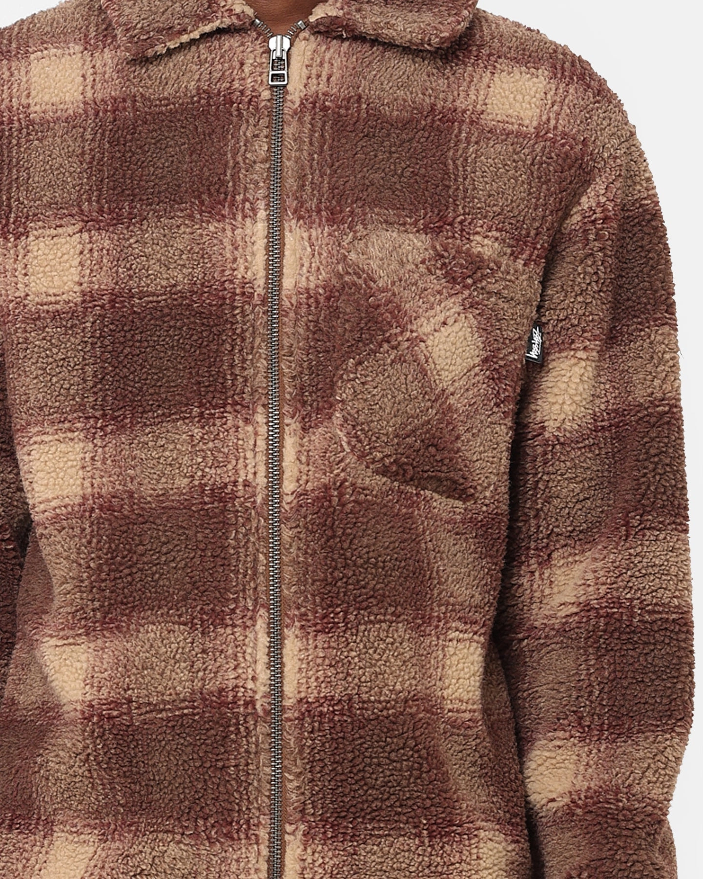 Stussy Shadow Plaid Sherpa Zip Shirt Brown Trendy Jacket Design