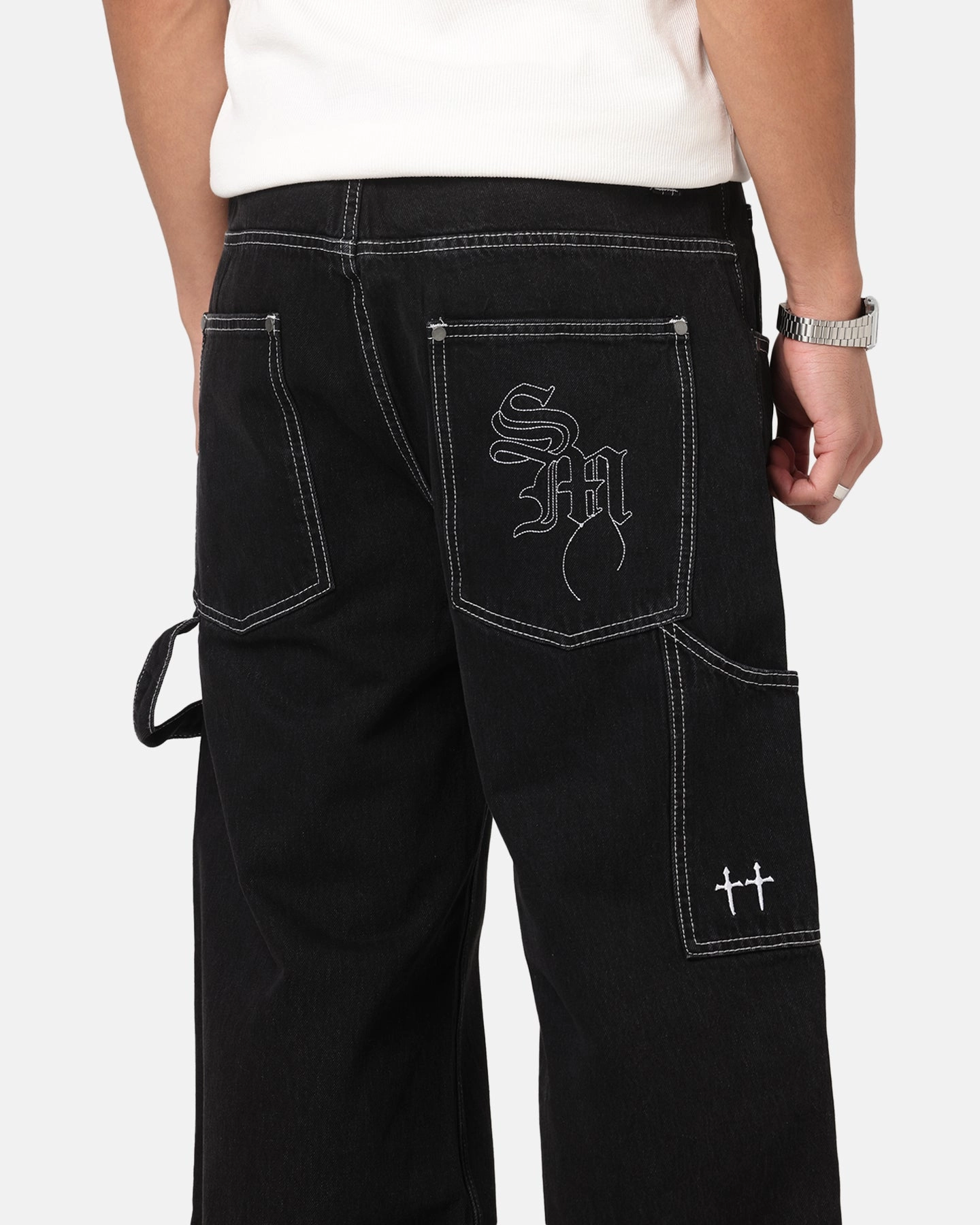Saint Morta Amplus Fray Carpenter Jeans Contrast Black Minimal Fit