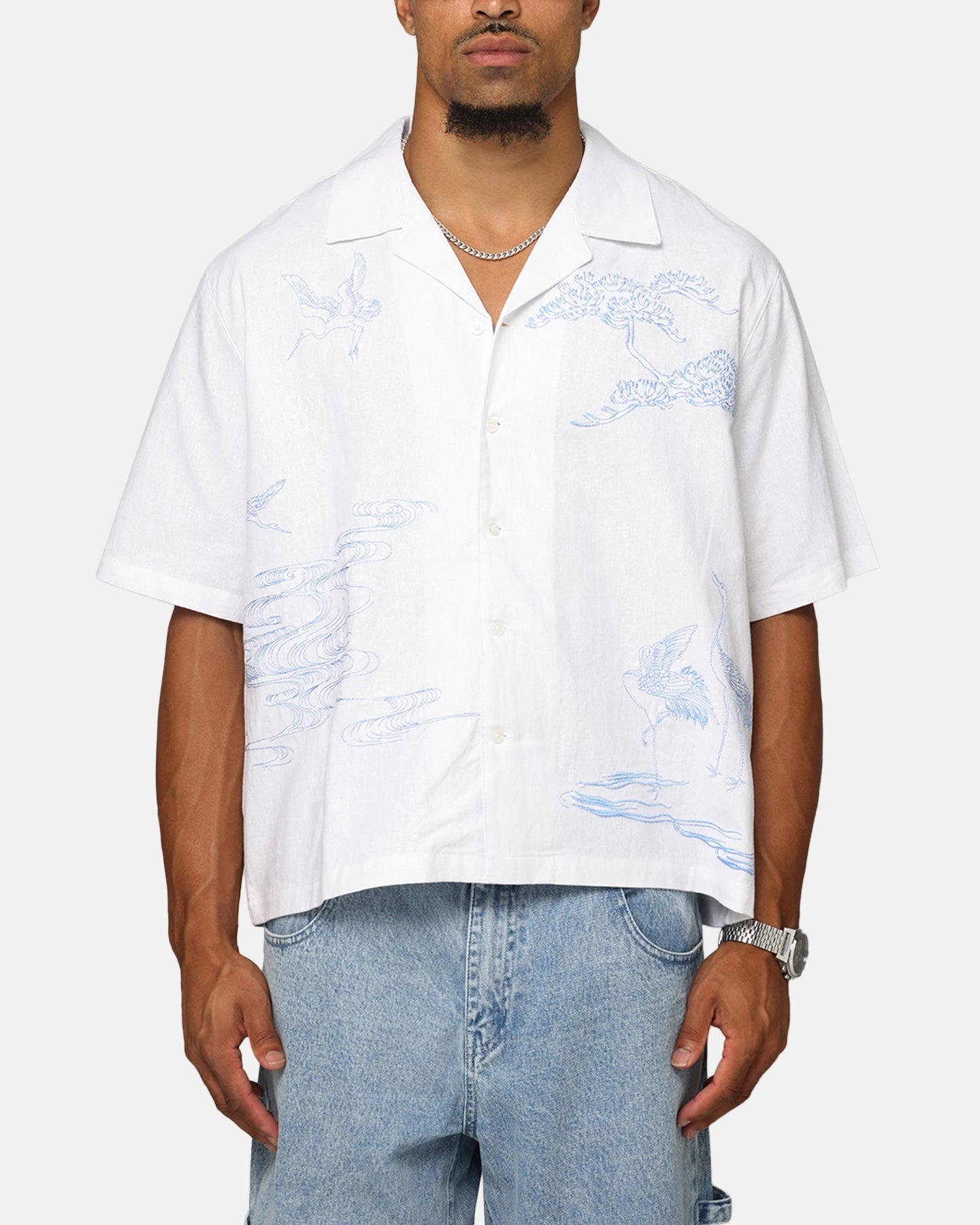 Carre Crane Button Up Shirt White/Light Blue Monochrome Palette