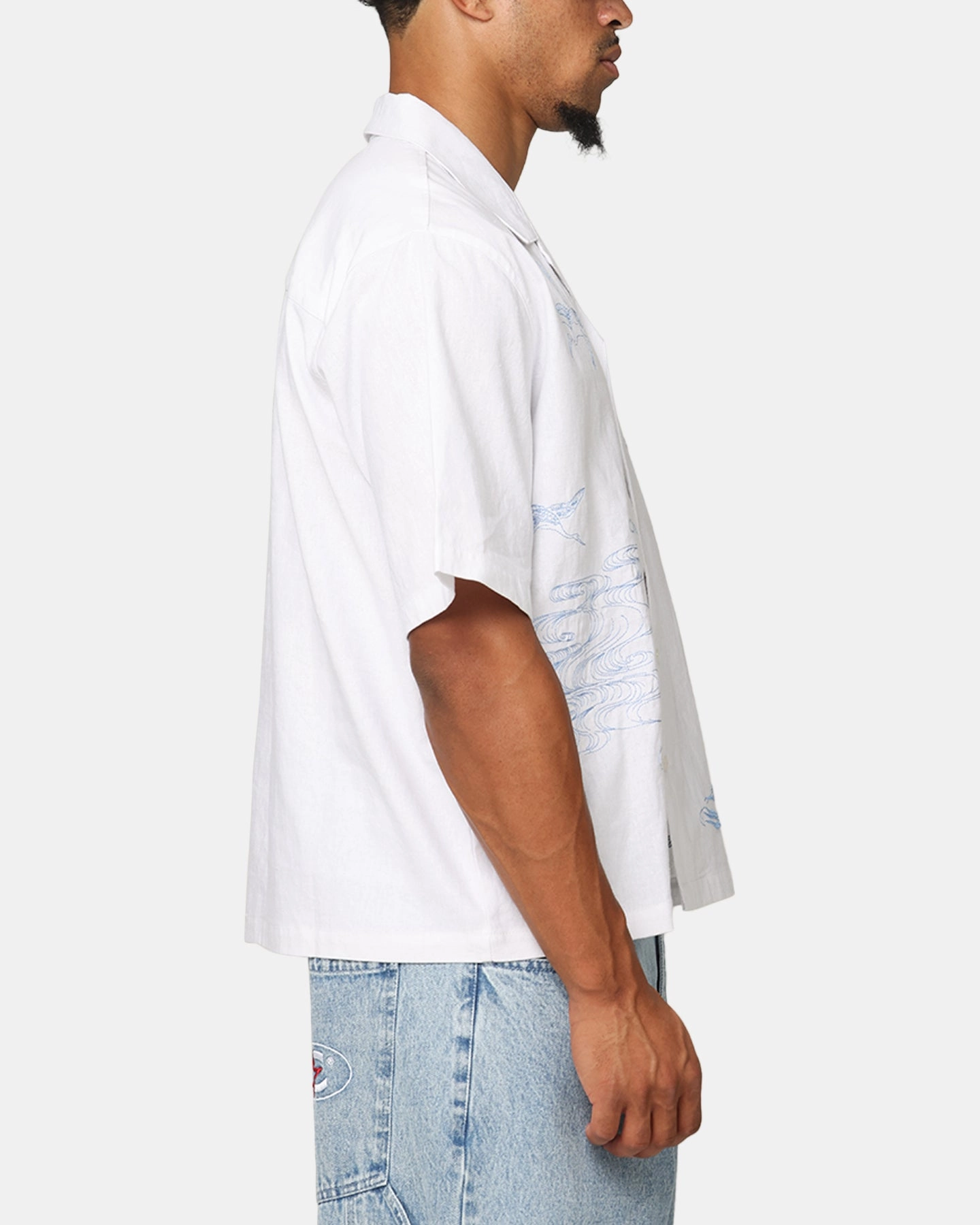 Carre Crane Button Up Shirt White/Light Blue Wrinkle-Resistant UV Protective Coating